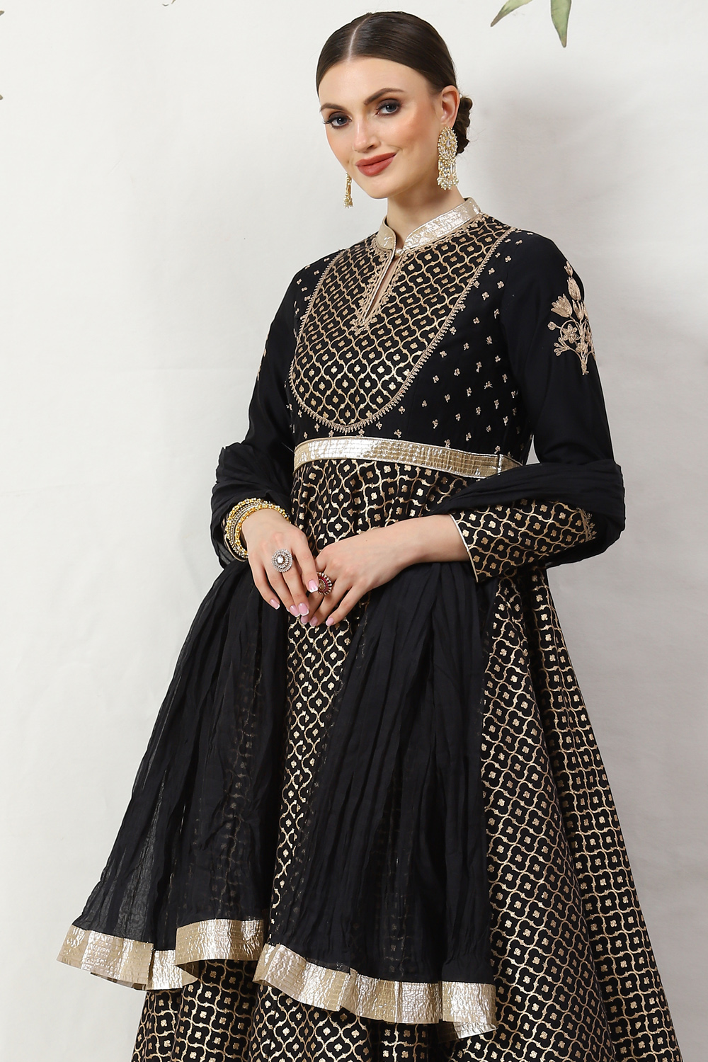 Black Cotton Silk Anarkali Yarndyed Suit Set image number 9