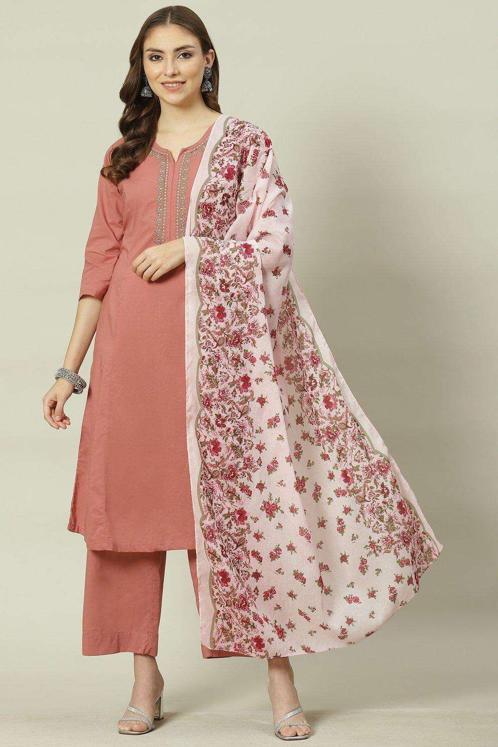 Peach Solid Cotton Kalidar Kurta Palazzo Suit Set image number 0