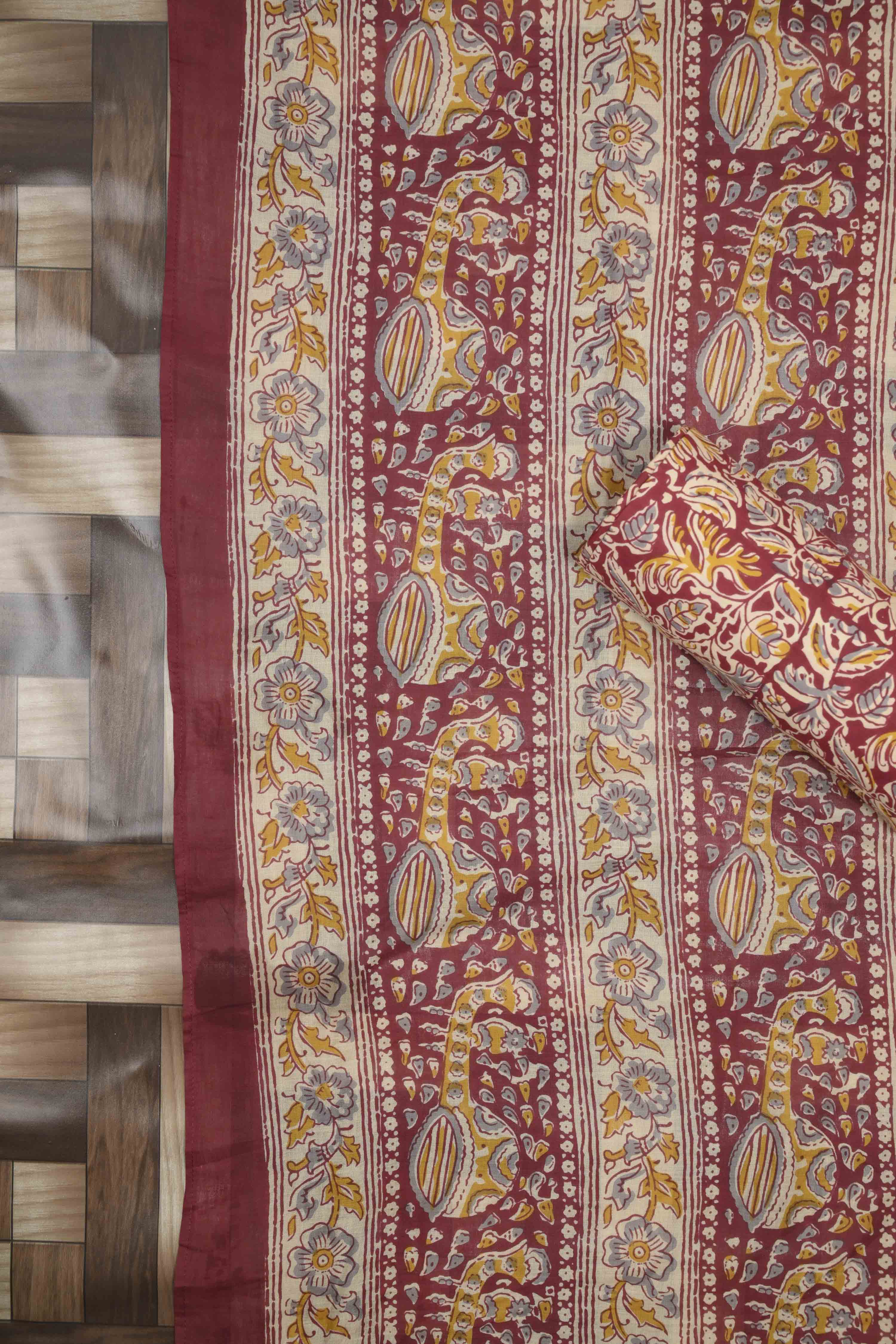 Blue Cotton Printed Unstitched Suit Set image number 3