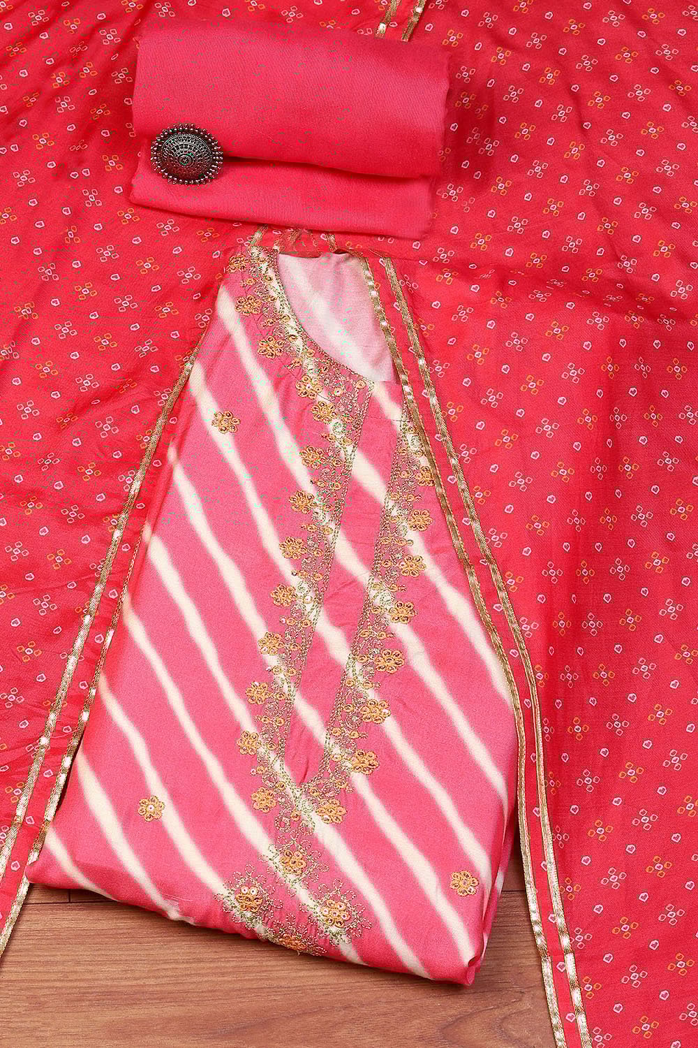 Pink Muslin Digital Print Unstitched Suit Set image number 0