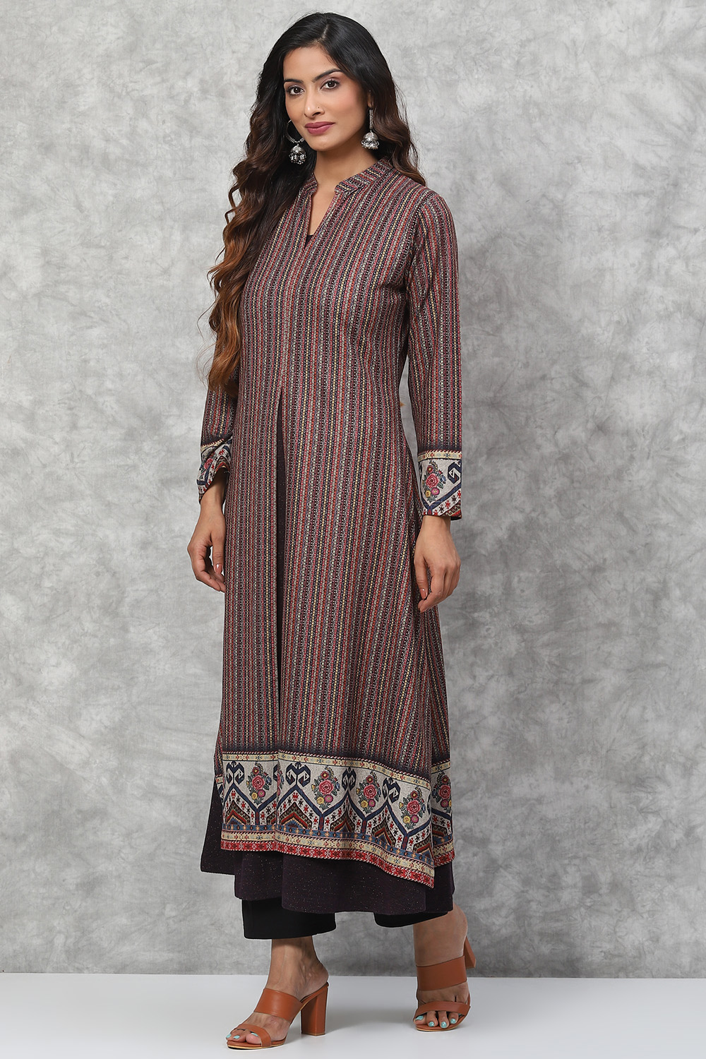 Dark Plum Flared Acrylic Kurta image number 3