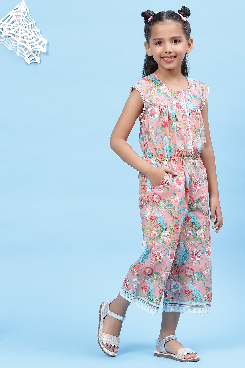 Peach Cotton Straight Jumpsuit image number 3