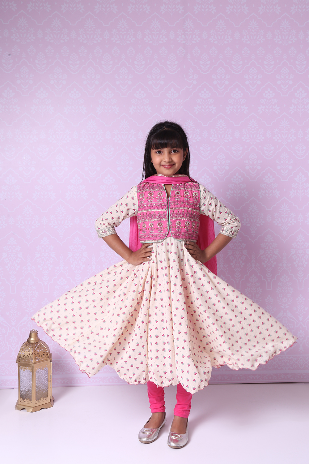 Cream Cotton Anarkali Kurta Churidar Suit Set image number 4
