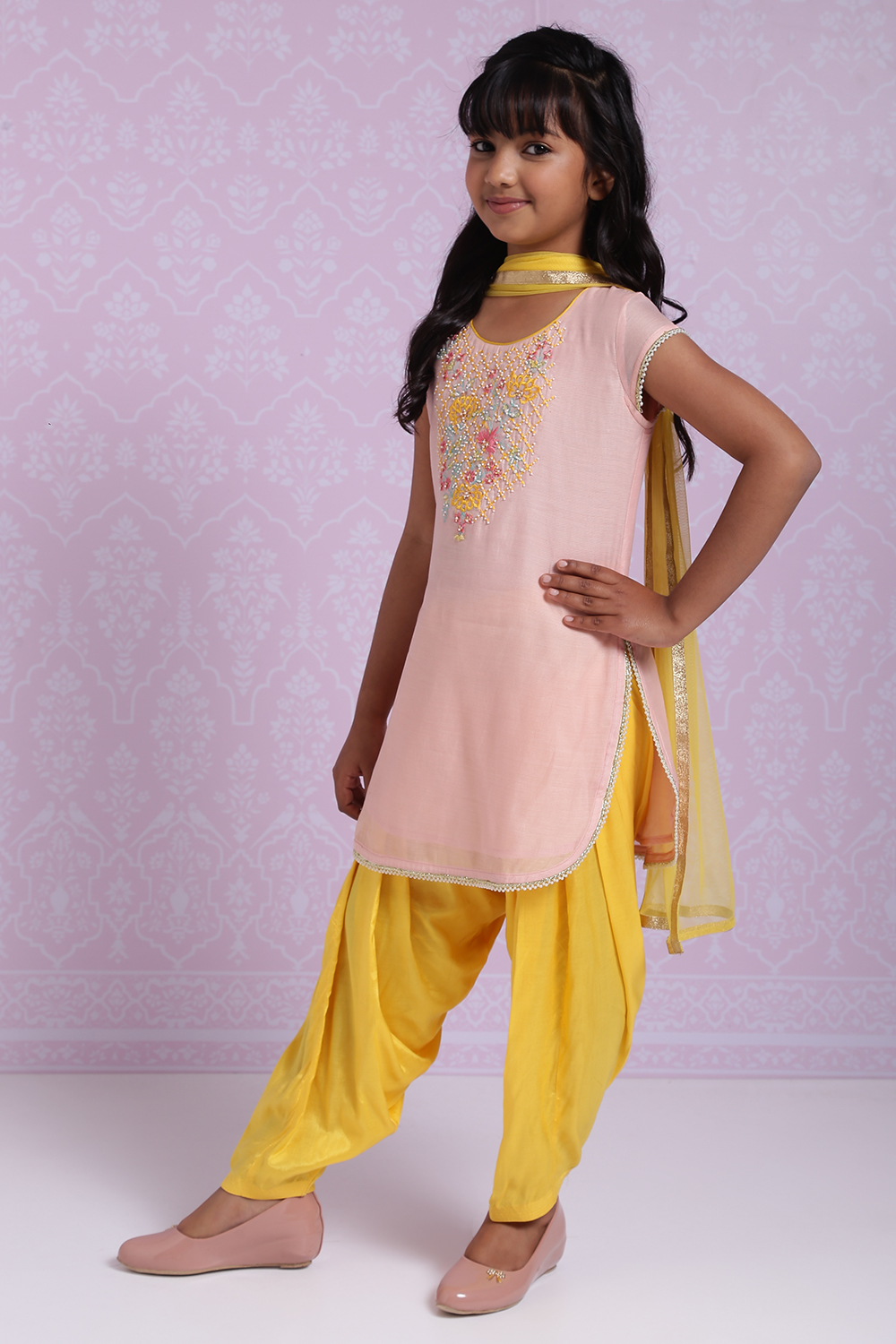 Peach Poly Cotton Straight Kurta Patiyala Salwar Suit Set image number 2