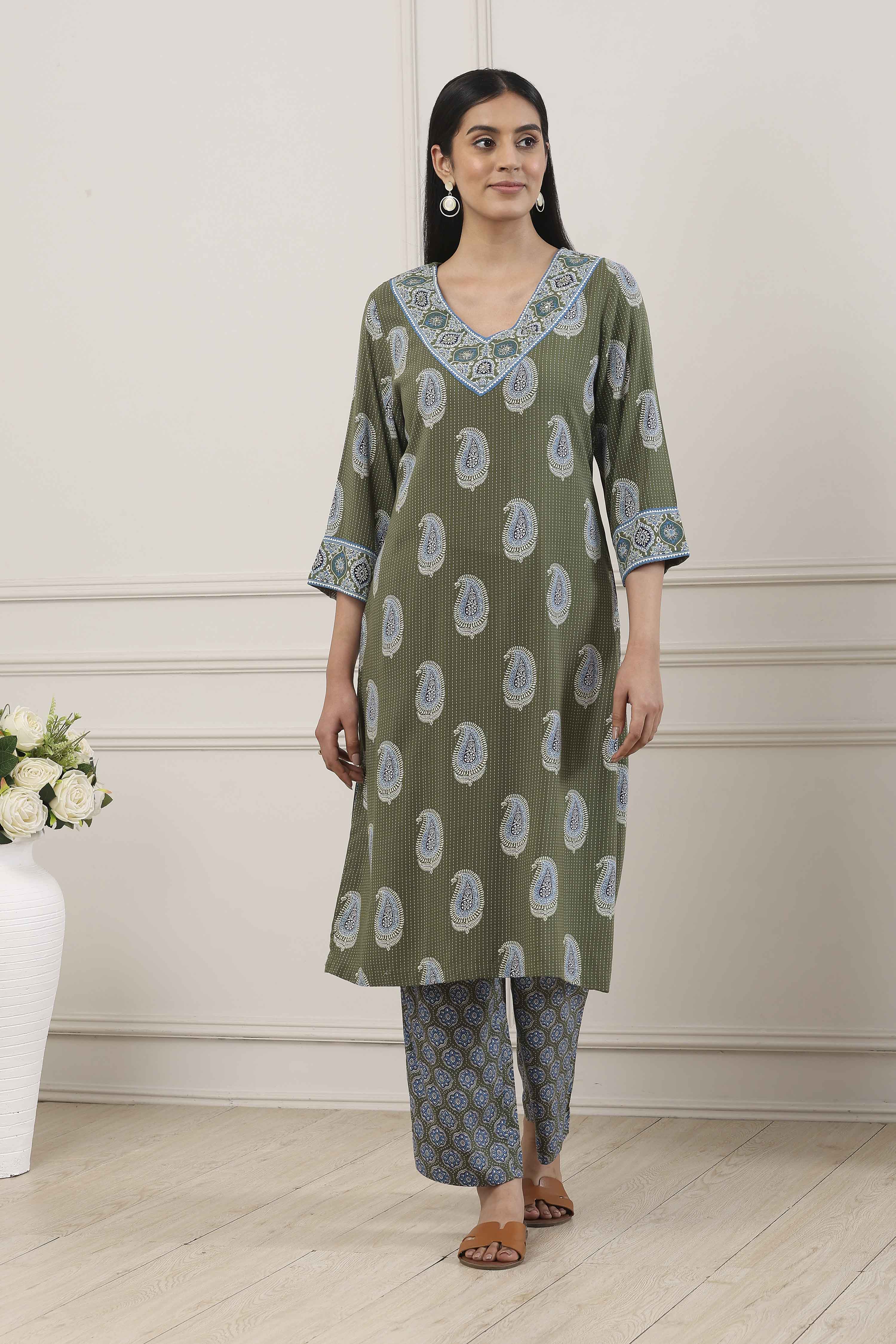 Blue Viscose Rayon Straight Kurta Palazzo Set image number 6