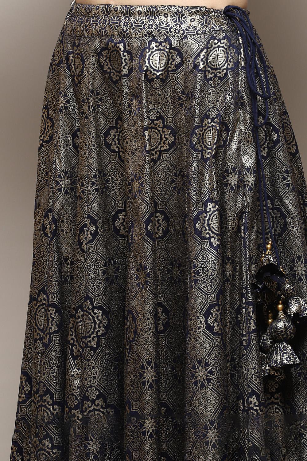 Navy Blue Polyester Straight Kurta Lehenga Set image number 2