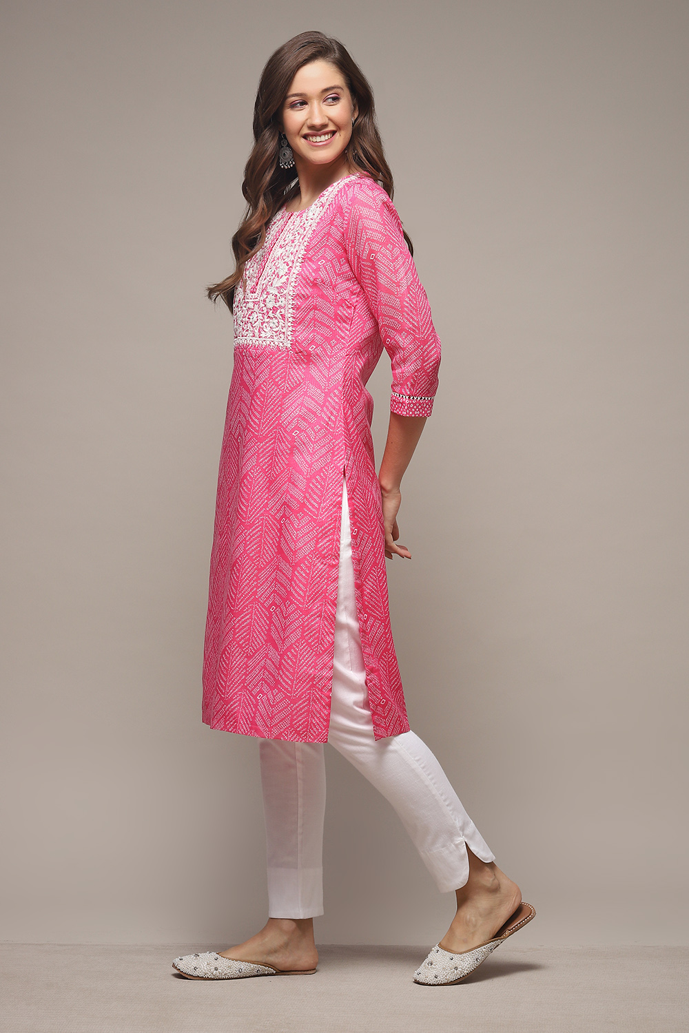 Pink Cotton Blend Straight Printed Kurta image number 3