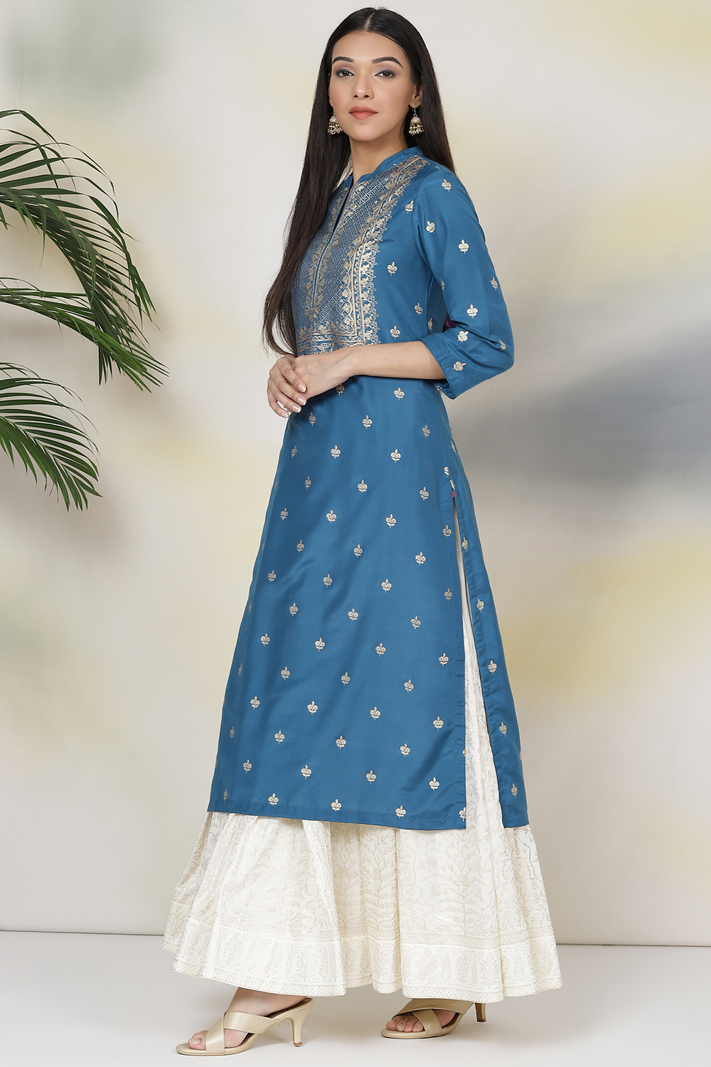 Blue Art Silk Straight Kurta image number 2