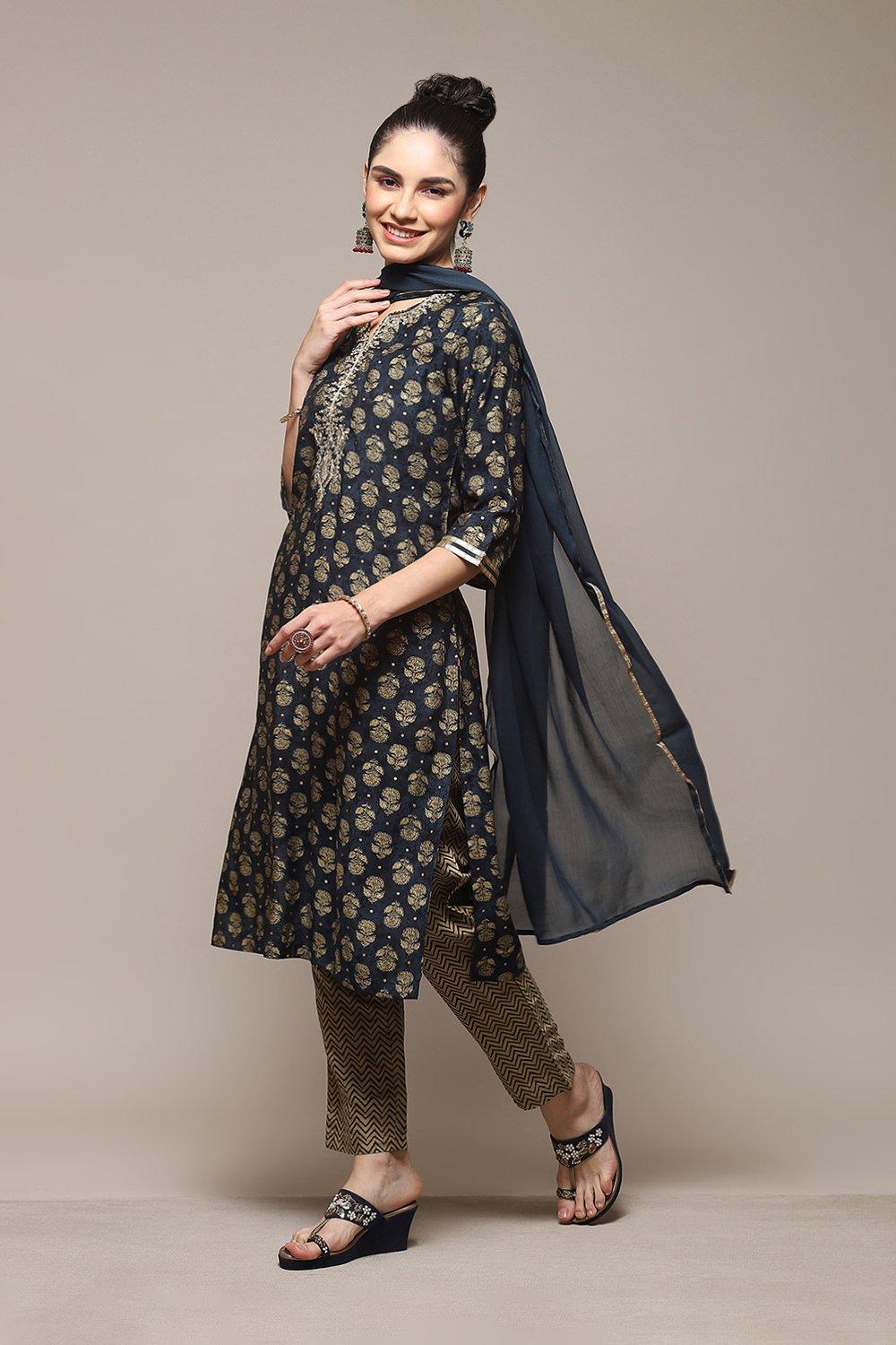 Indigo Modal Blend Straight Kurta Pants Suit Set image number 5