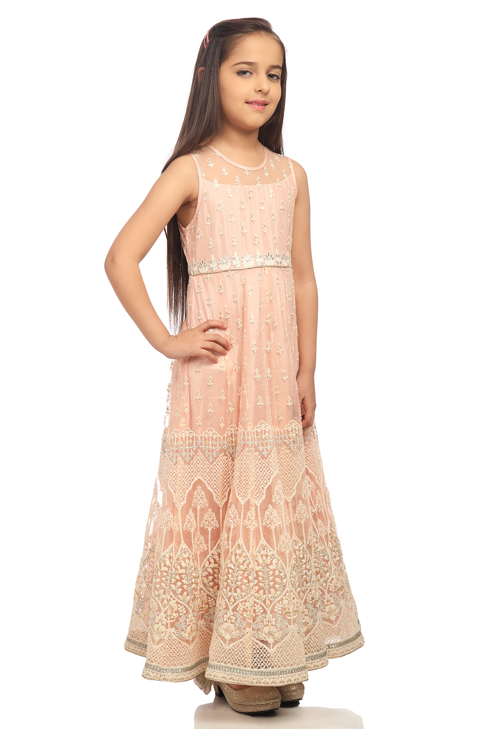 Peach Anarkali Nylon Gown image number 3