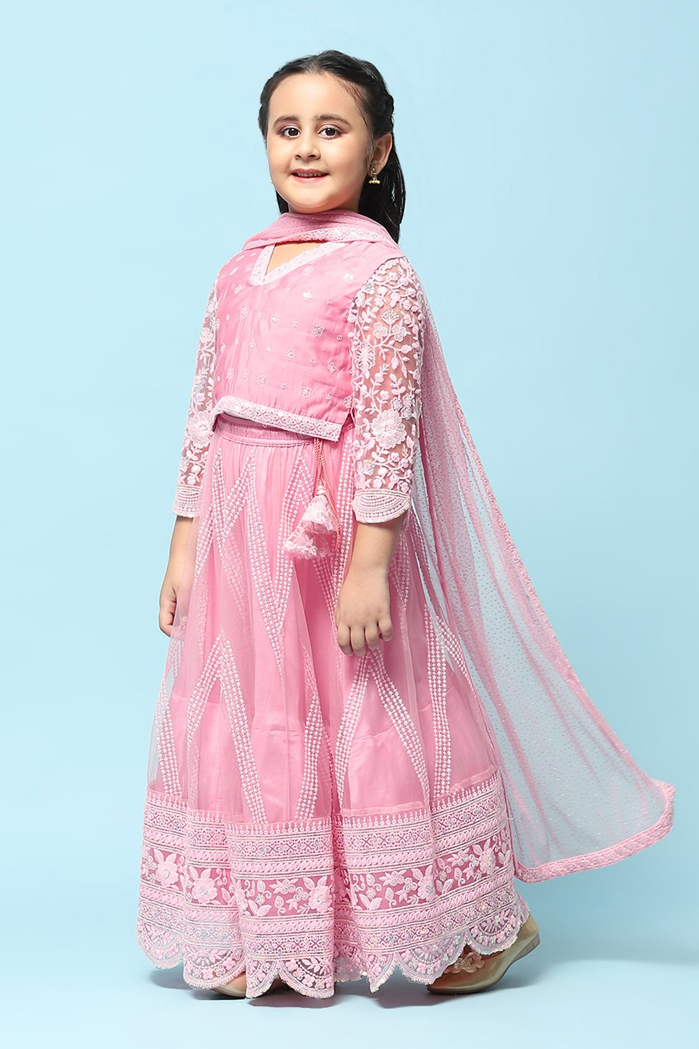Pink Poly Viscose Embroidered Suit Set image number 4