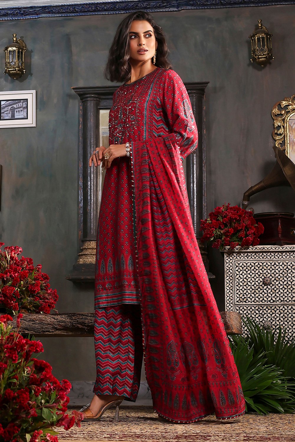Blue Printed Straight Suit Set image number 2