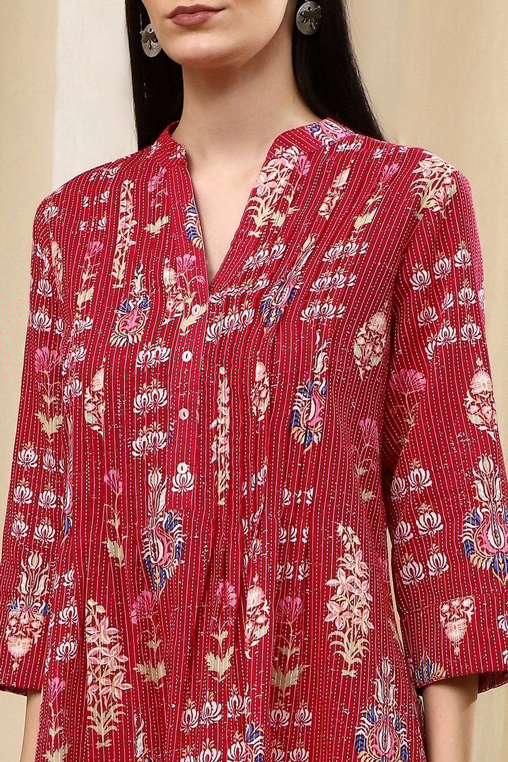 Pink Cotton Printed Straight Kurta image number 1