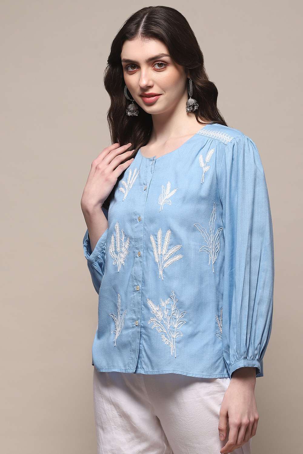 Powder Blue Rayon Straight Kurti image number 2