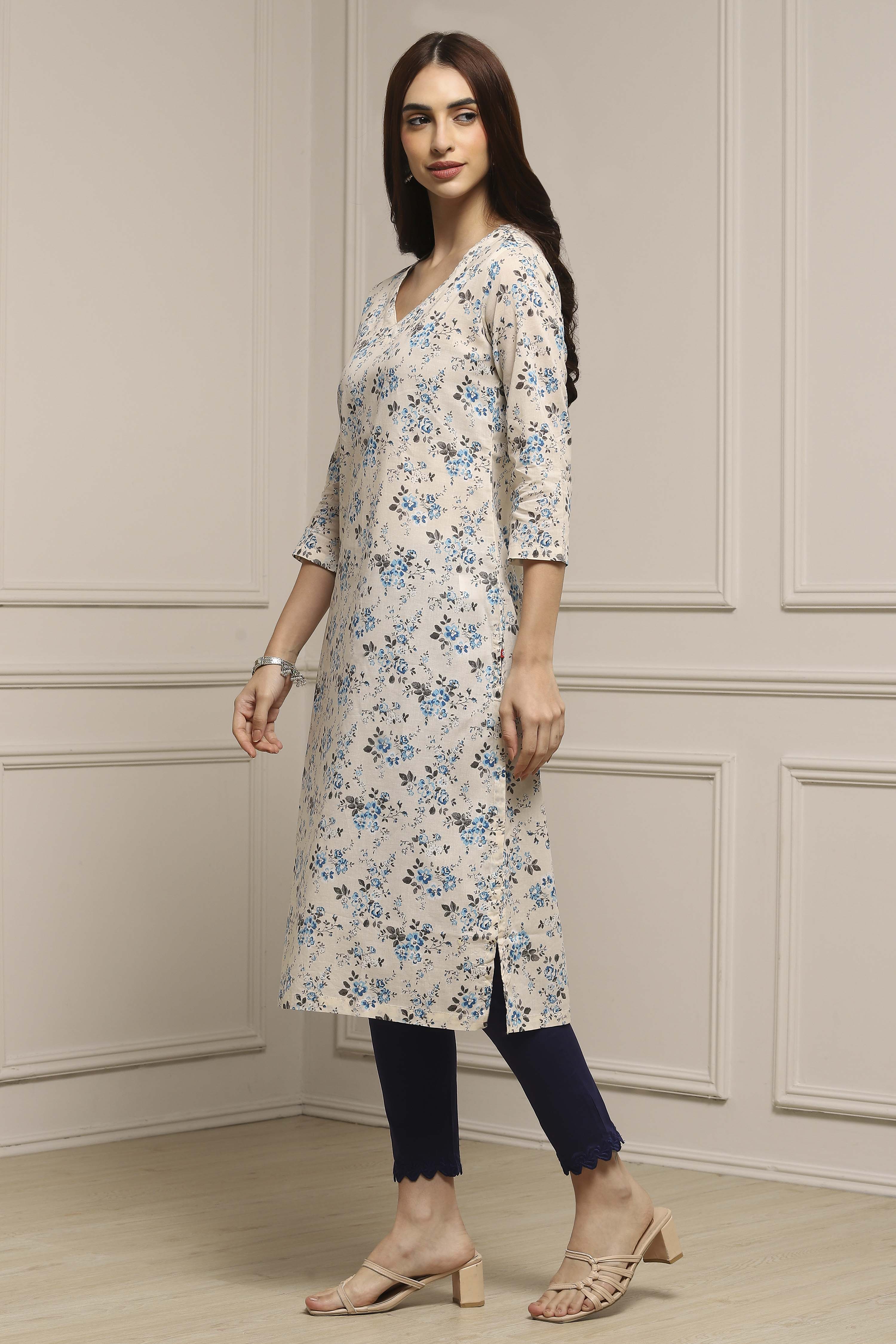 Cream Cotton Kurta image number 2