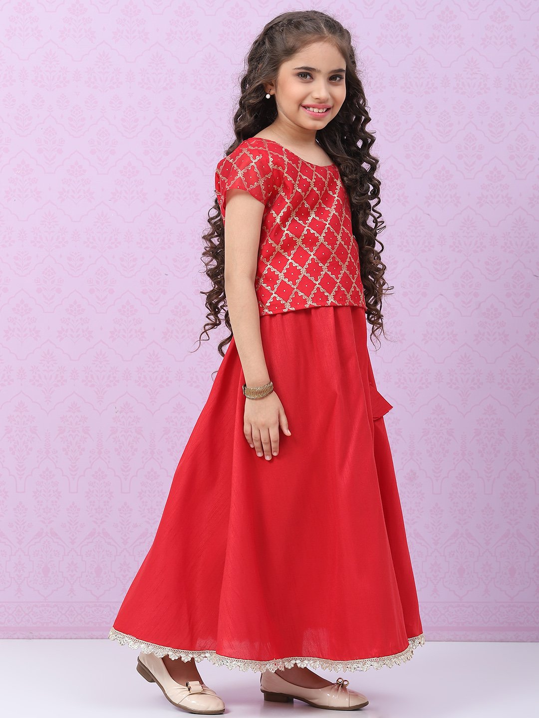 Red Art Silk Straight Lehenga Set image number 2