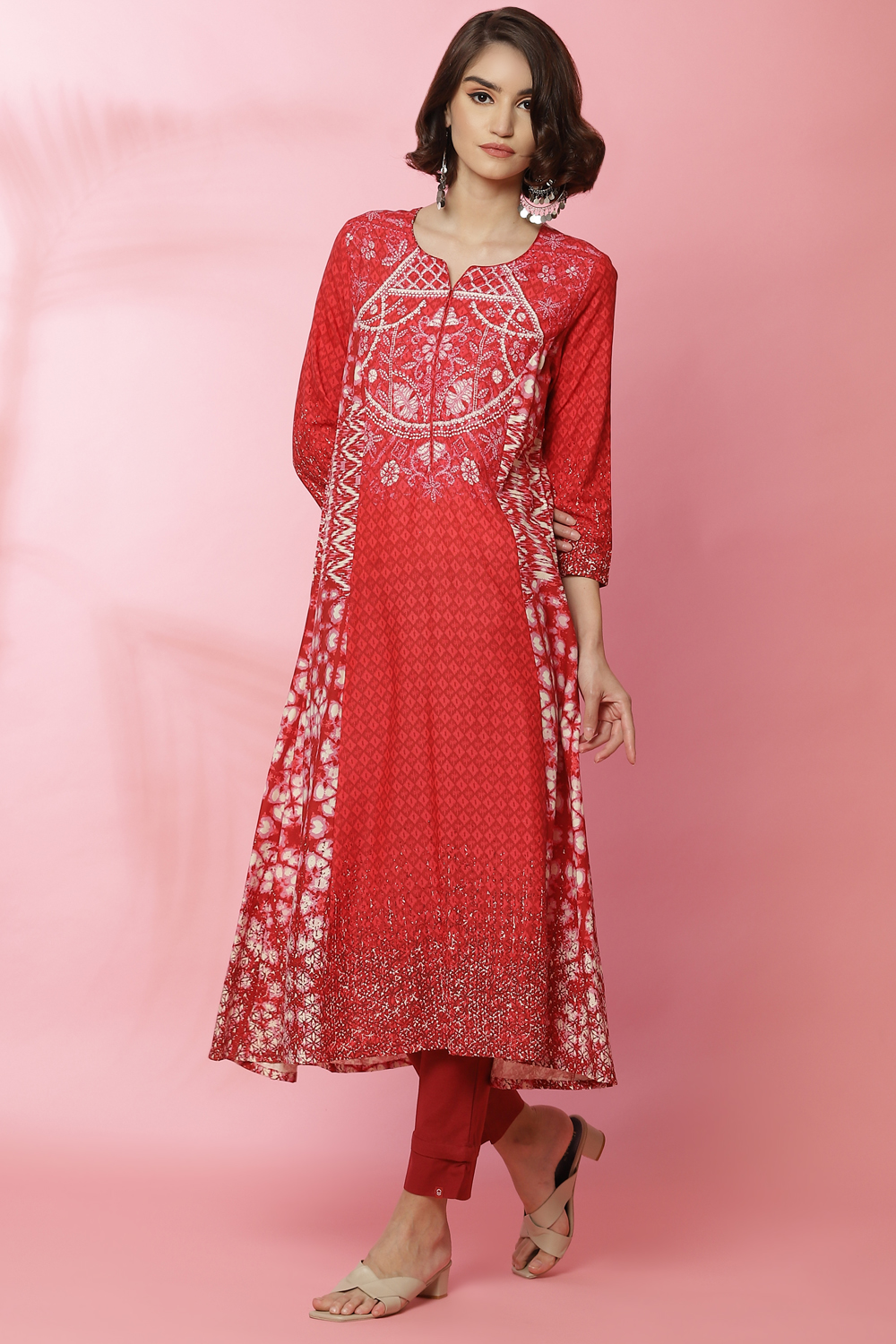 Rust A-Line Rayon Printed Kurta Dress image number 3