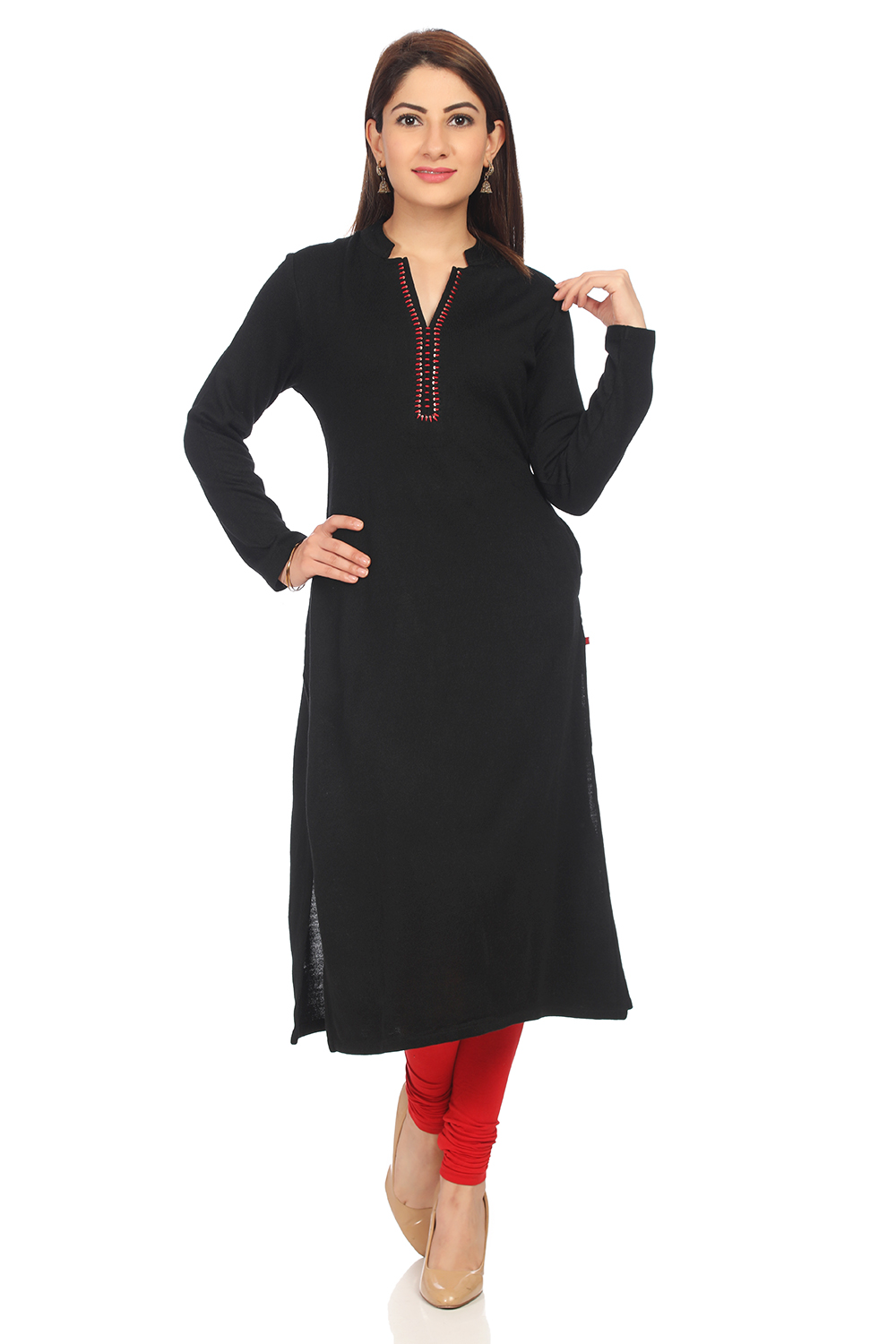 Black Straight Poly Cotton Printed Kurta image number 0