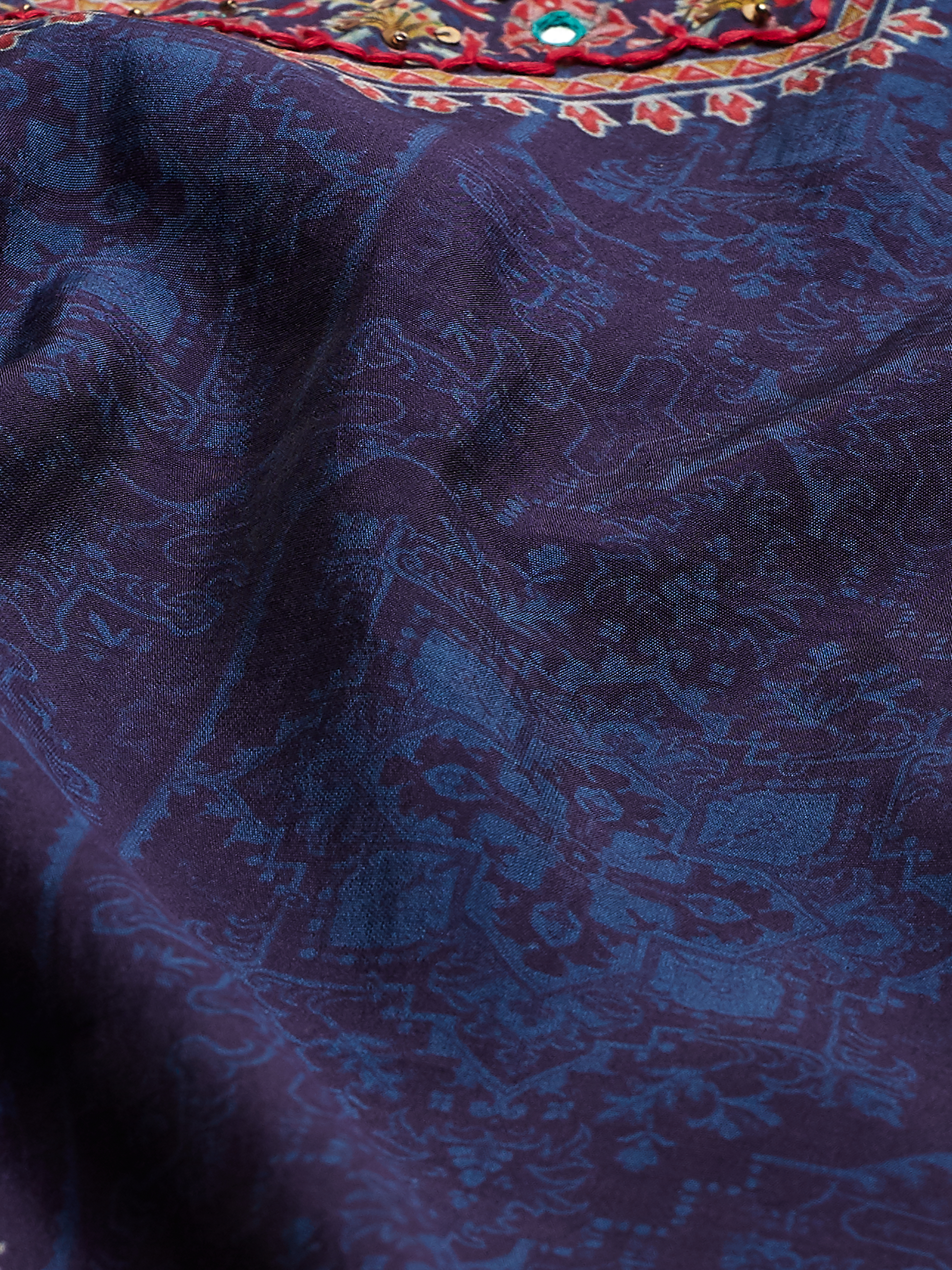 Blue Viscose Silk Printed Straight Kurta Set image number 3