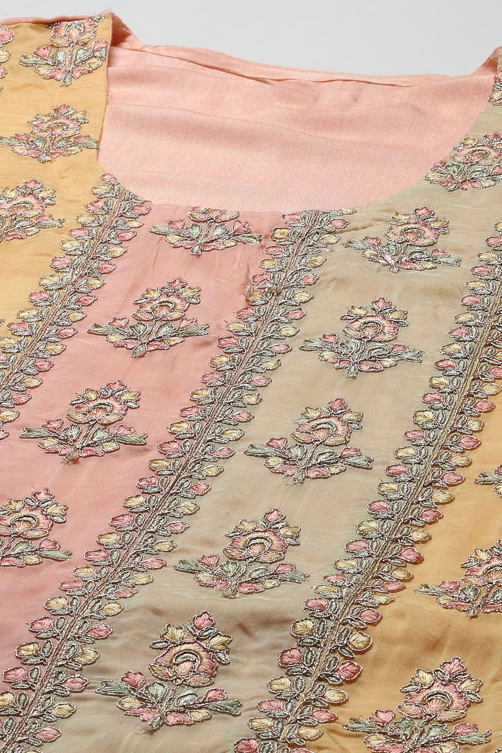 Peach Organza Printed Unstitched Suit Set image number 2