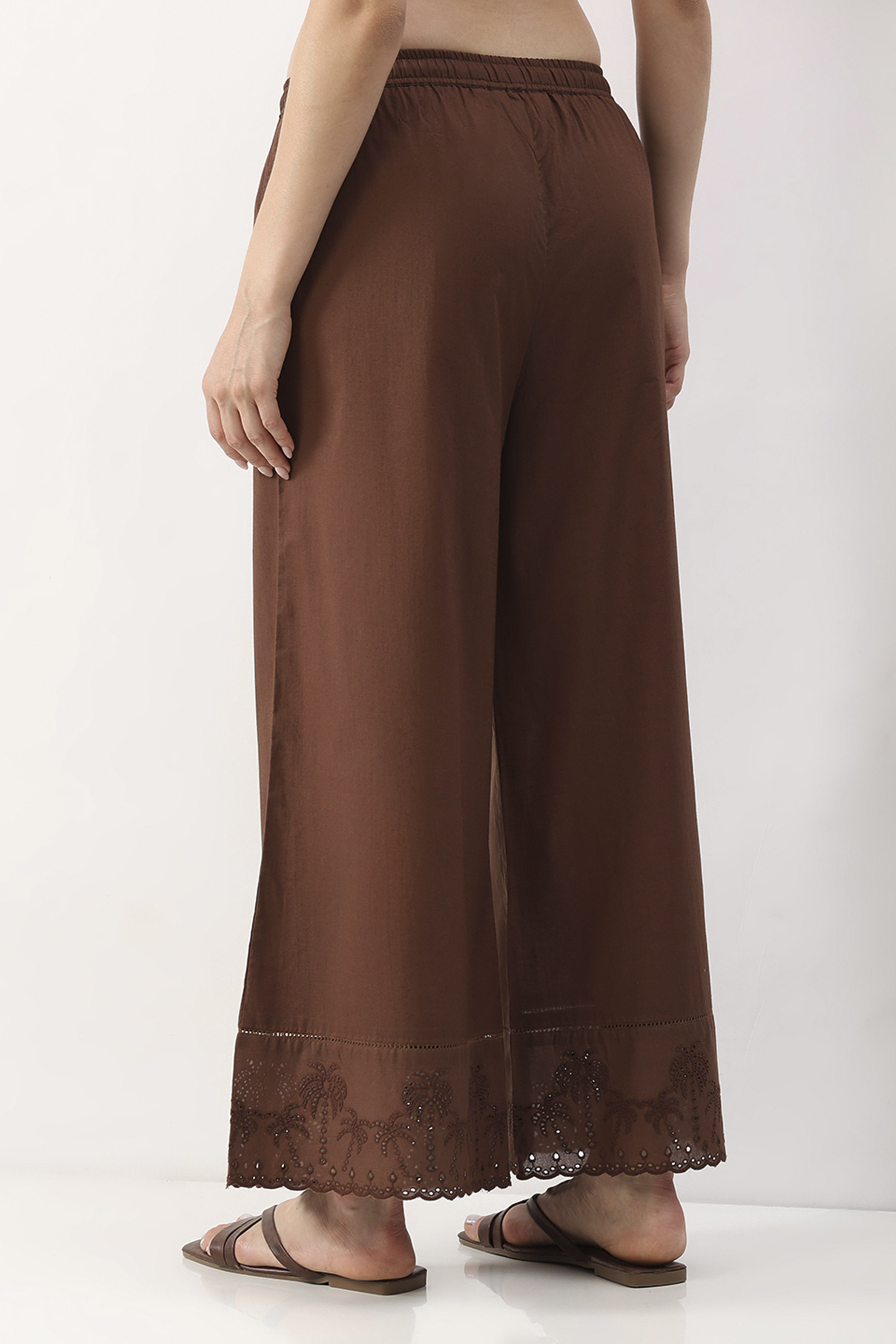 Brown Cotton Flared Palazzo image number 5