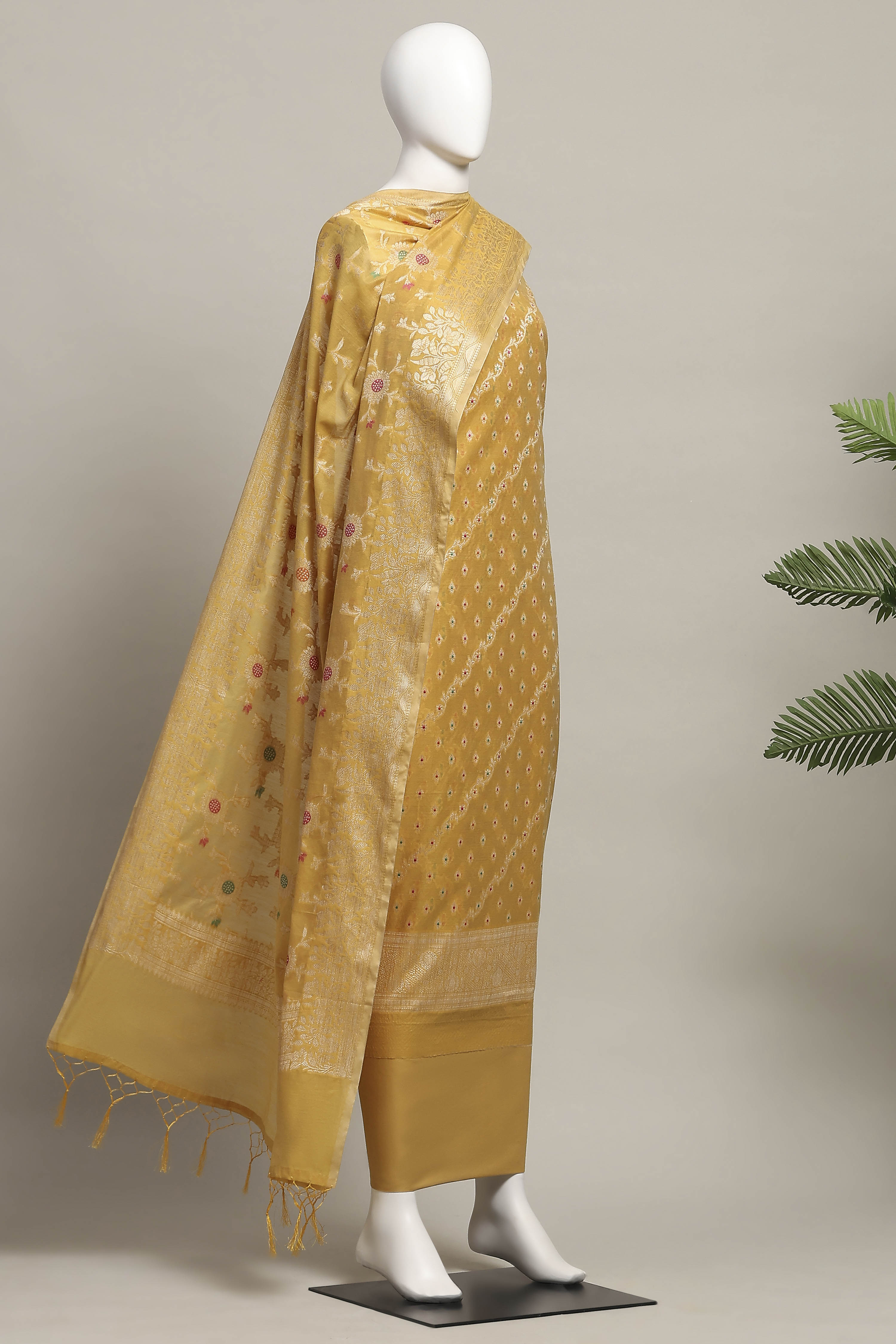 Light Green Cotton Printed Embroidered Unstitched Suit Set image number 4