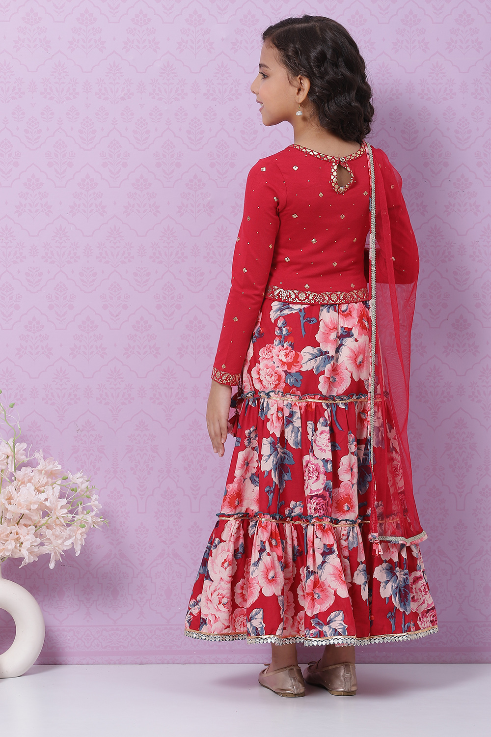 Berry Red Viscose Lehenga Set image number 4