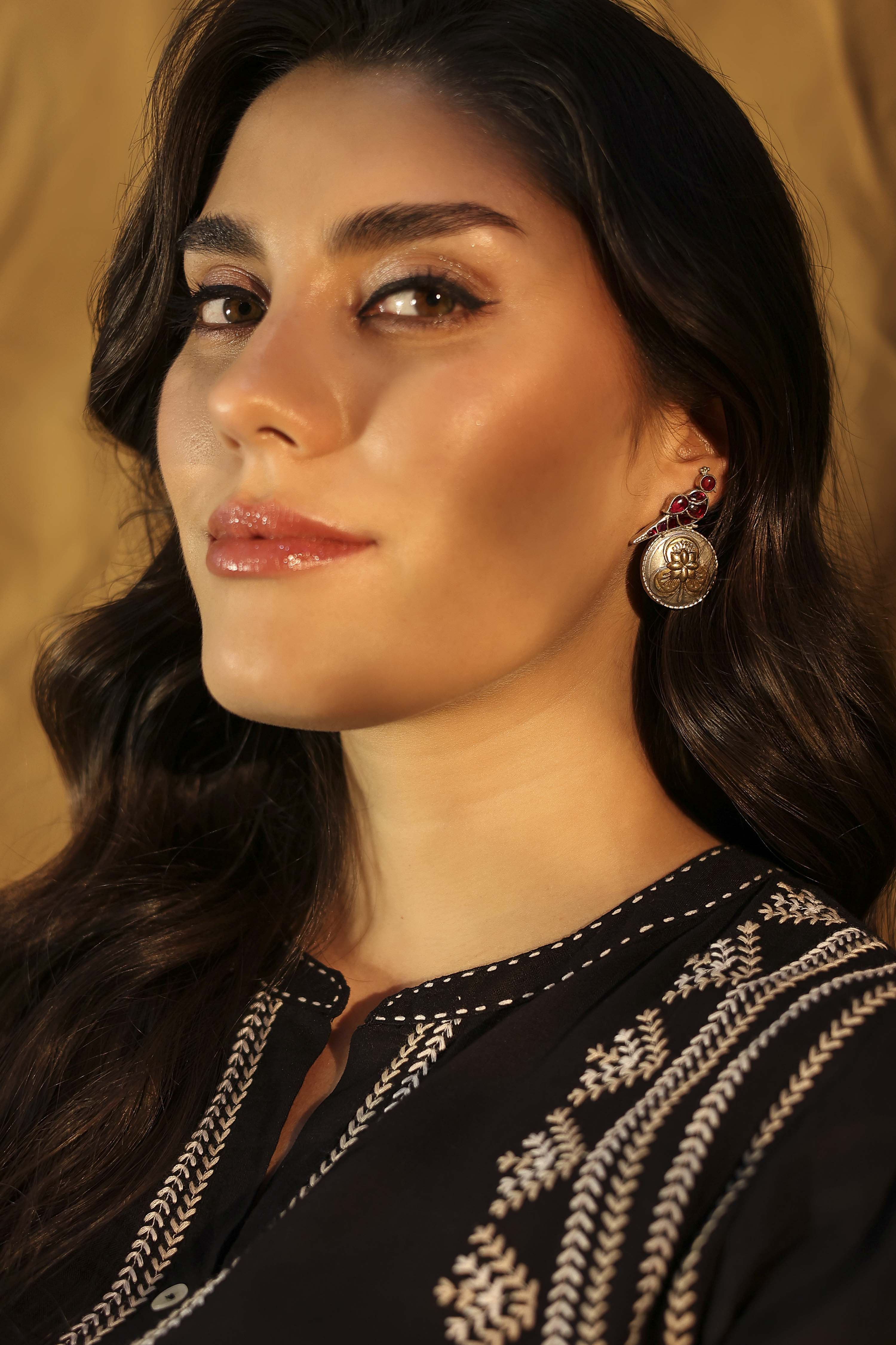 Dark Pink Stone Earrings image number 2