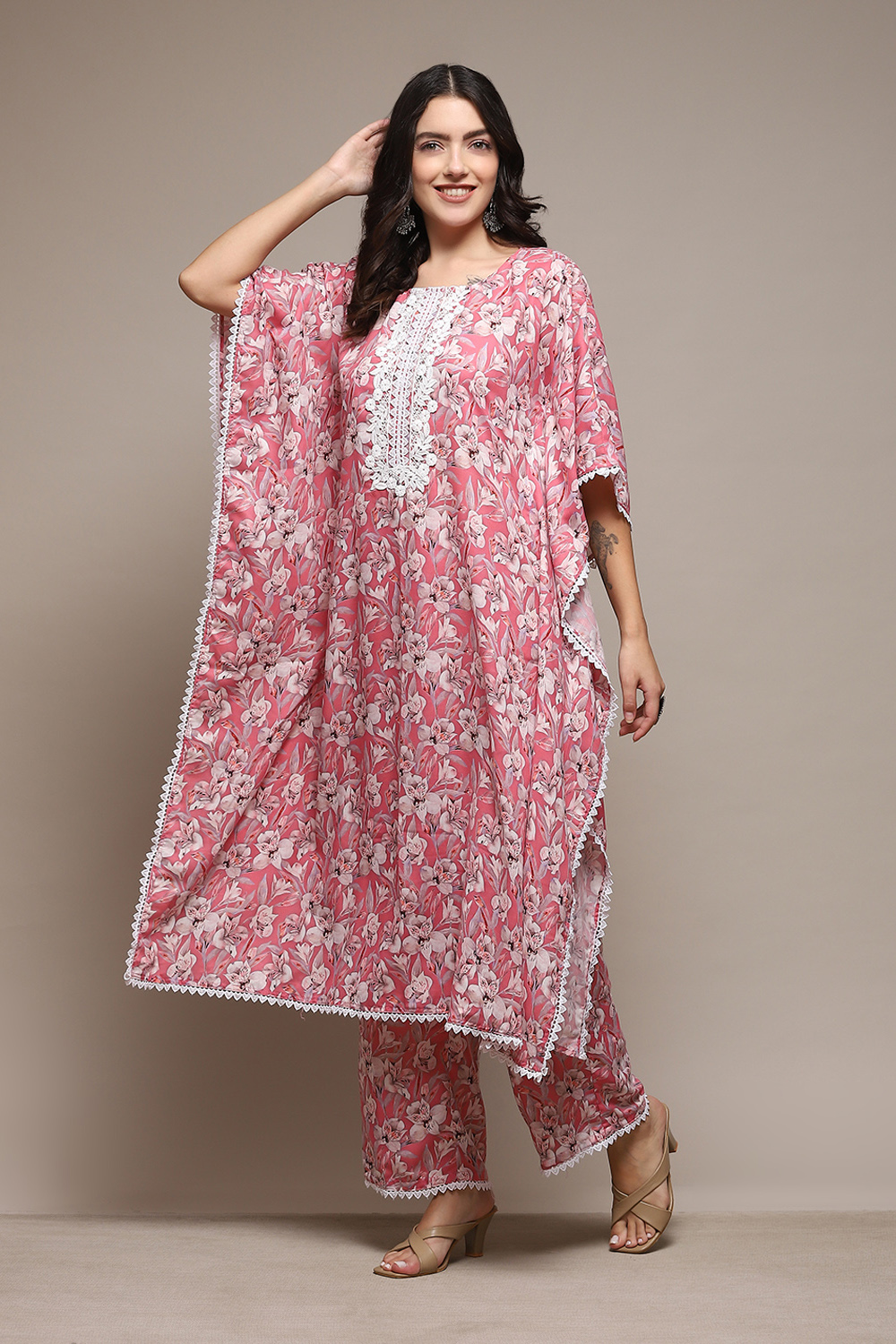 Pink Cotton Blend Digital Print Unstitched Suit Set image number 5