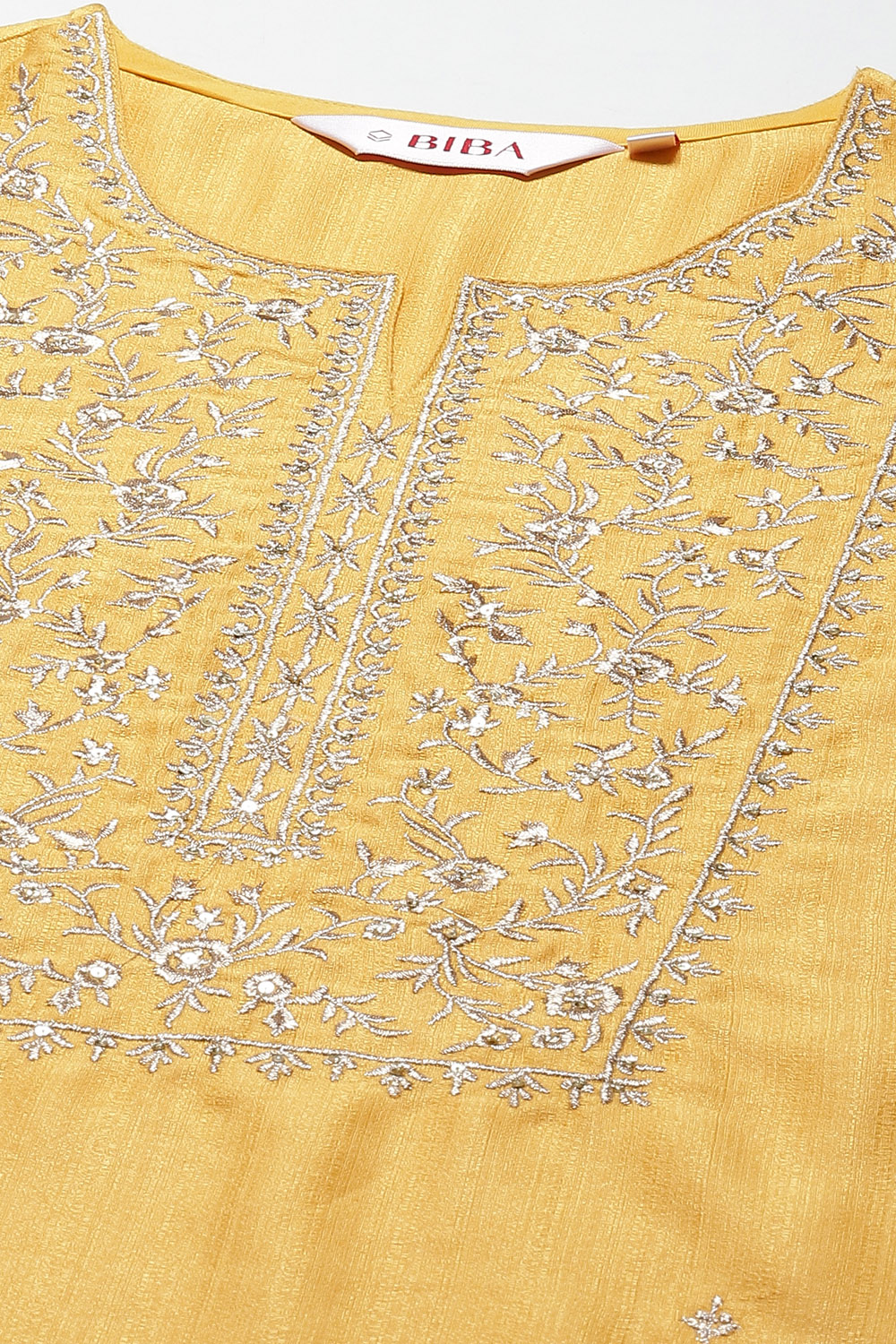 Mustard Art Silk Straight Kurta Slim Pant Suit Set image number 1