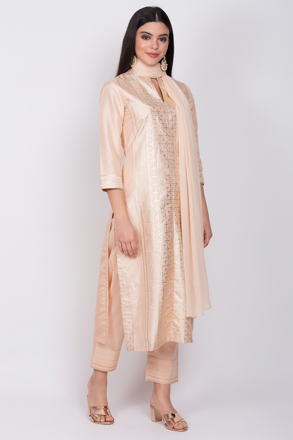 Black Art Silk Straight Kurta Pant Suit Set image number 3