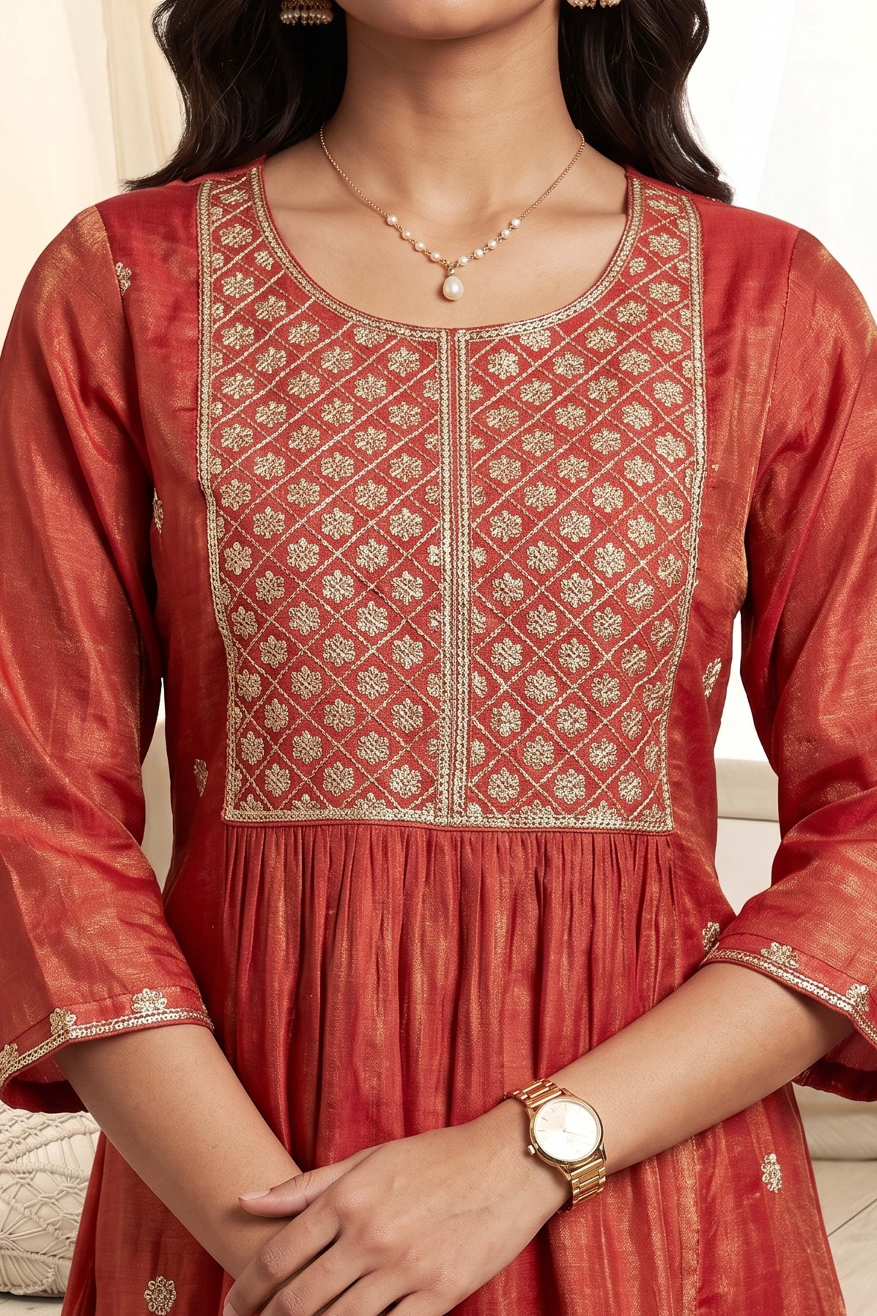 Yellow Polyester A Line Kurta image number 1