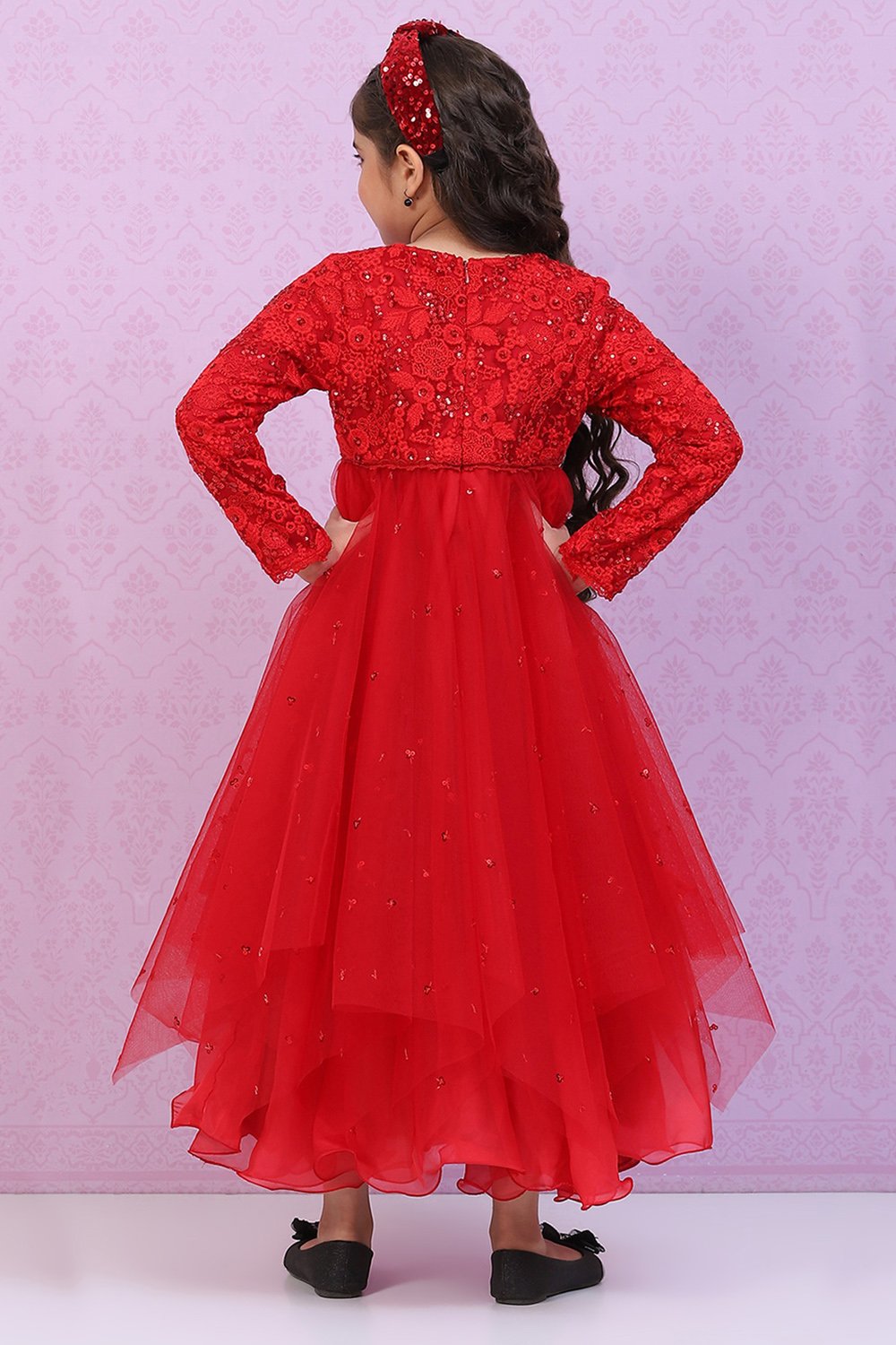 Red Nylon Flared Gown image number 4