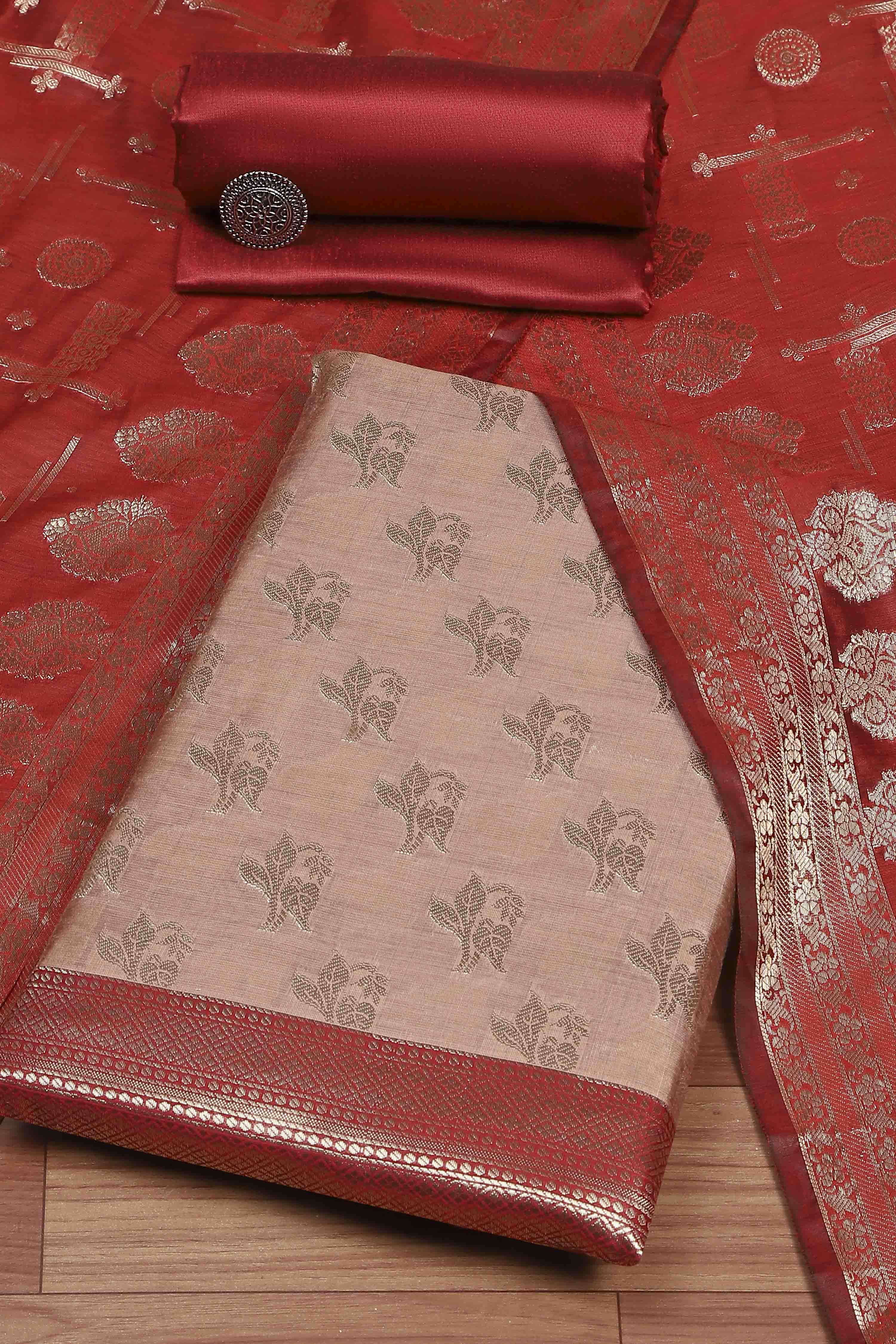 Sea Green Chanderi  Unstitched Suit Set image number 0