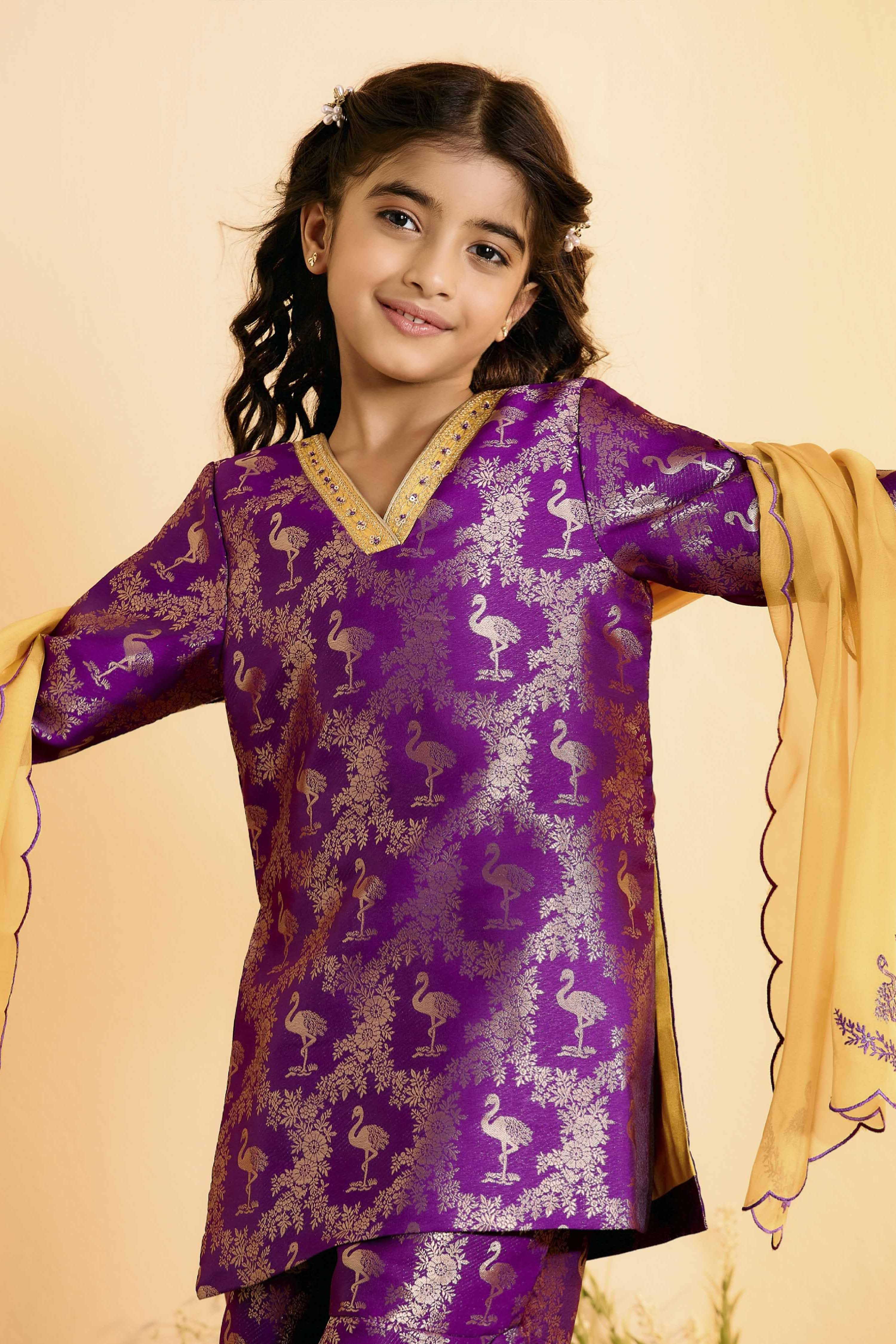 Purple Floral Printed Straight Kurta Set image number 1