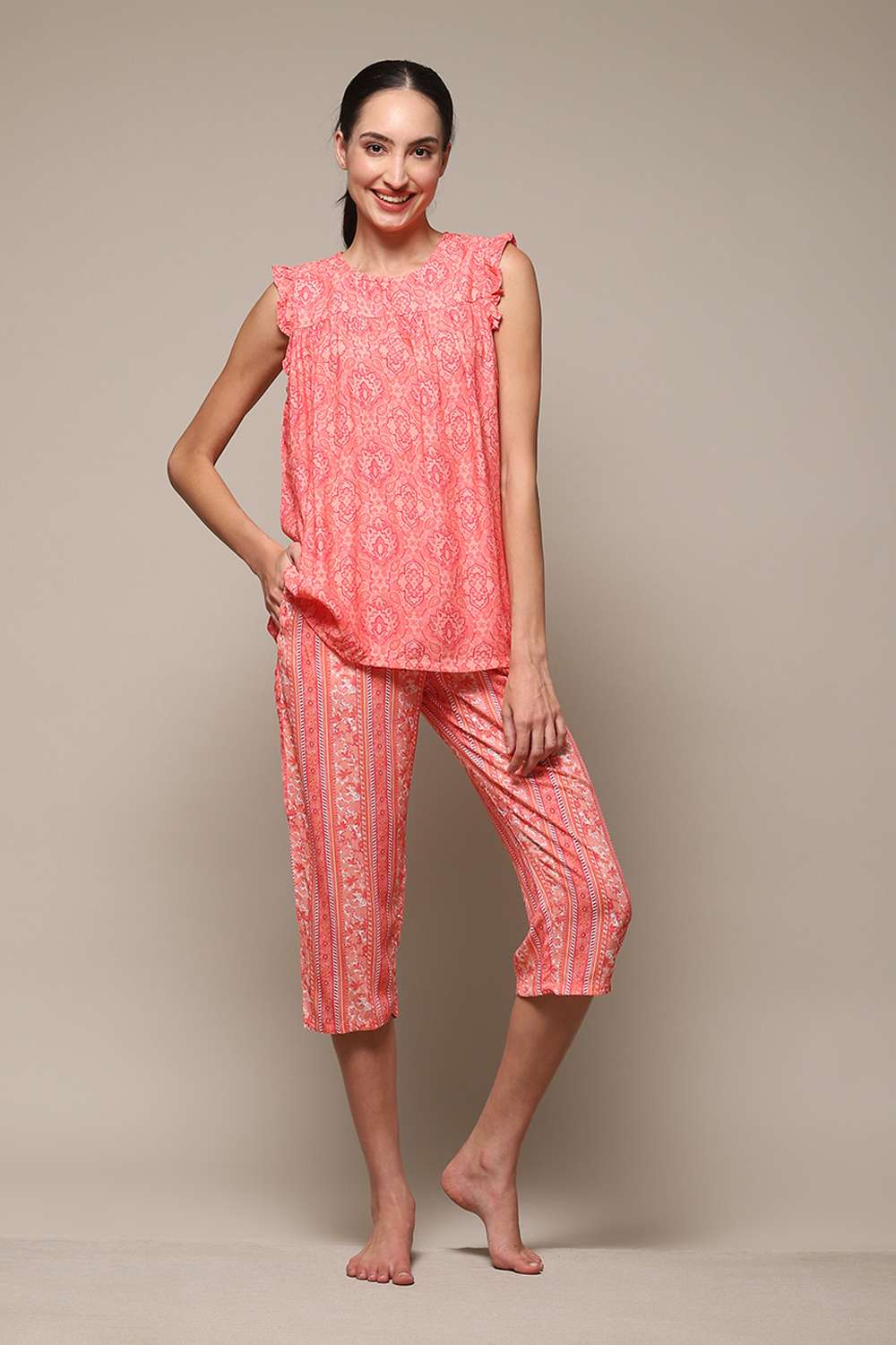 Coral Rayon Printed 2 Piece Sleepwear Set image number 0