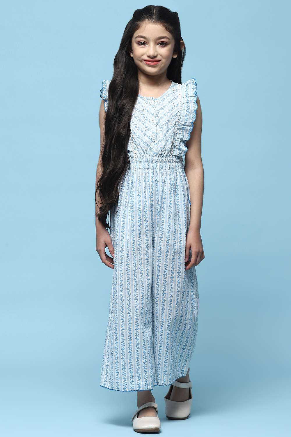 Blue Cotton Straight Jumpsuit image number 5