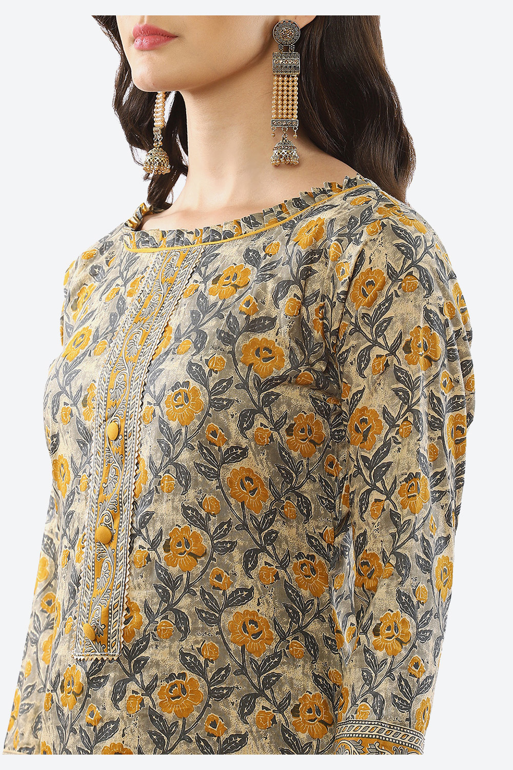 Yellow Cotton Unstitched Suit Set image number 1