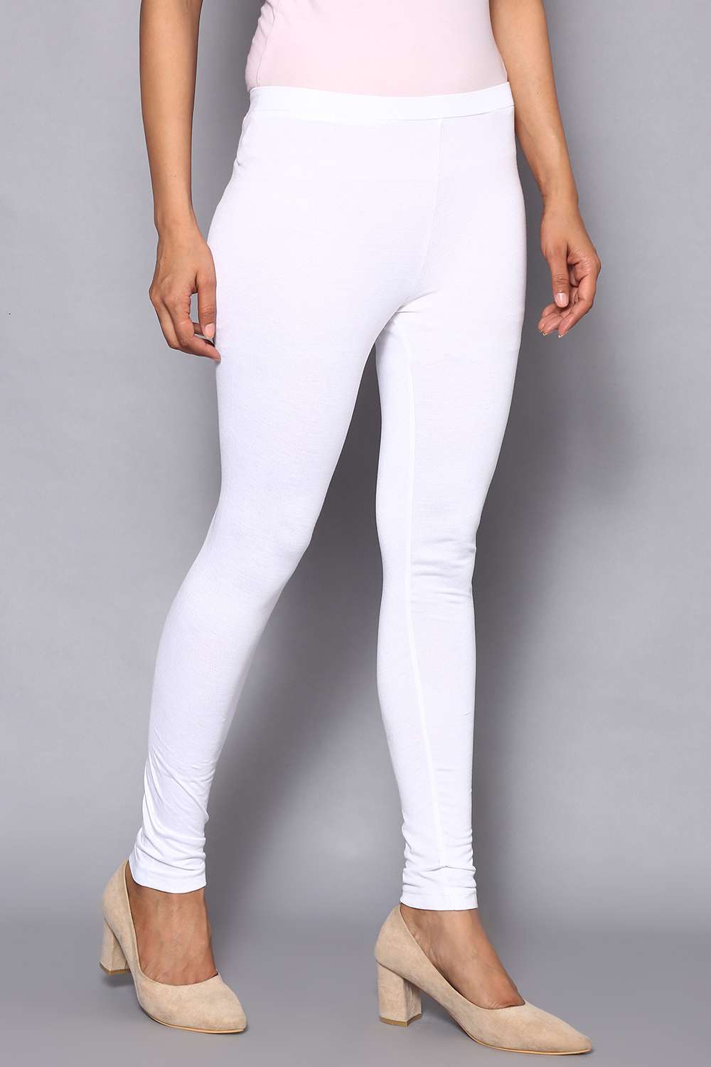 White Viscose Lycra Solid Leggings image number 3