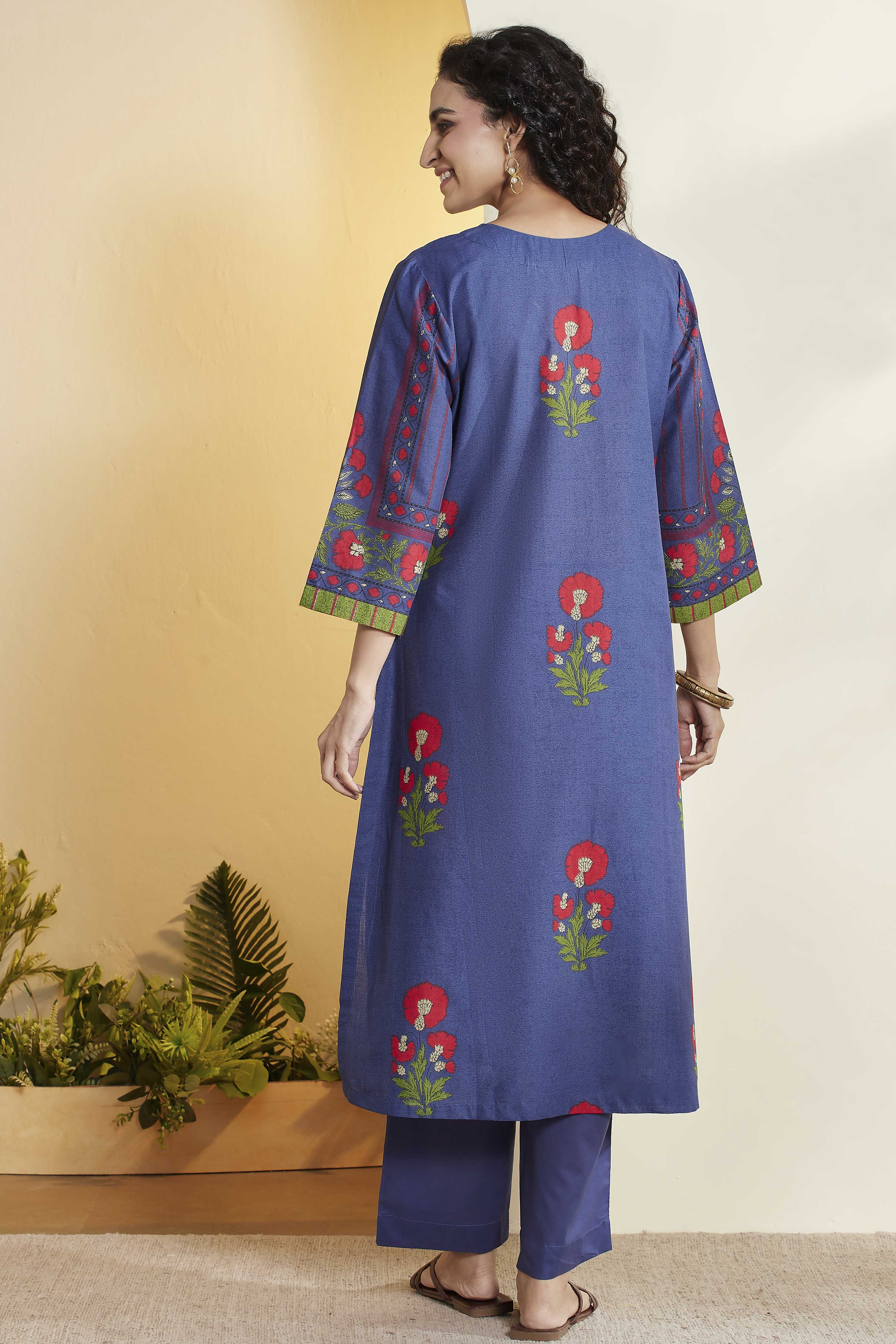 Blue Cotton Straight Suit Set image number 6