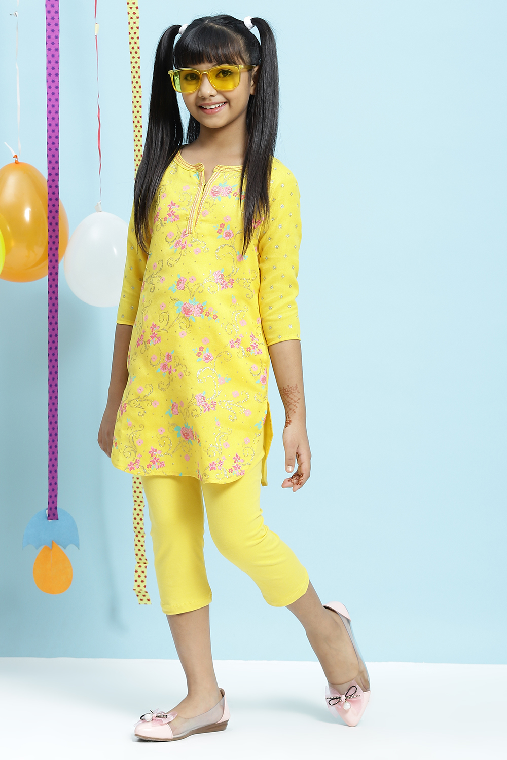 Yellow Straight Art Silk Tunics image number 4