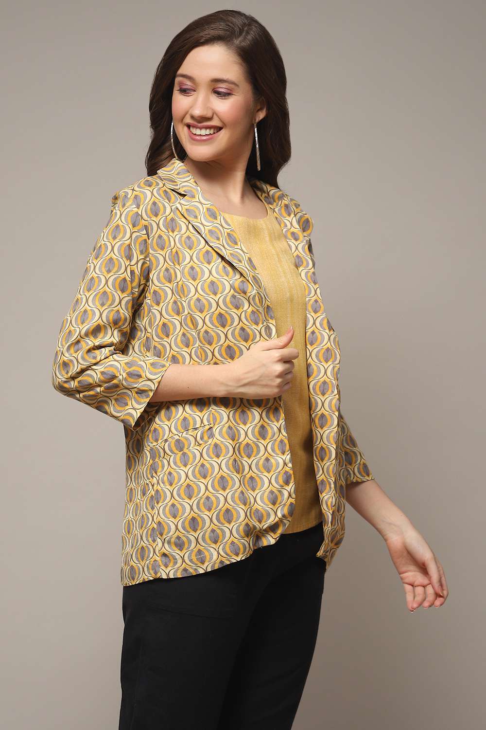 Mud Ochre LIVA Printed Jacket image number 5