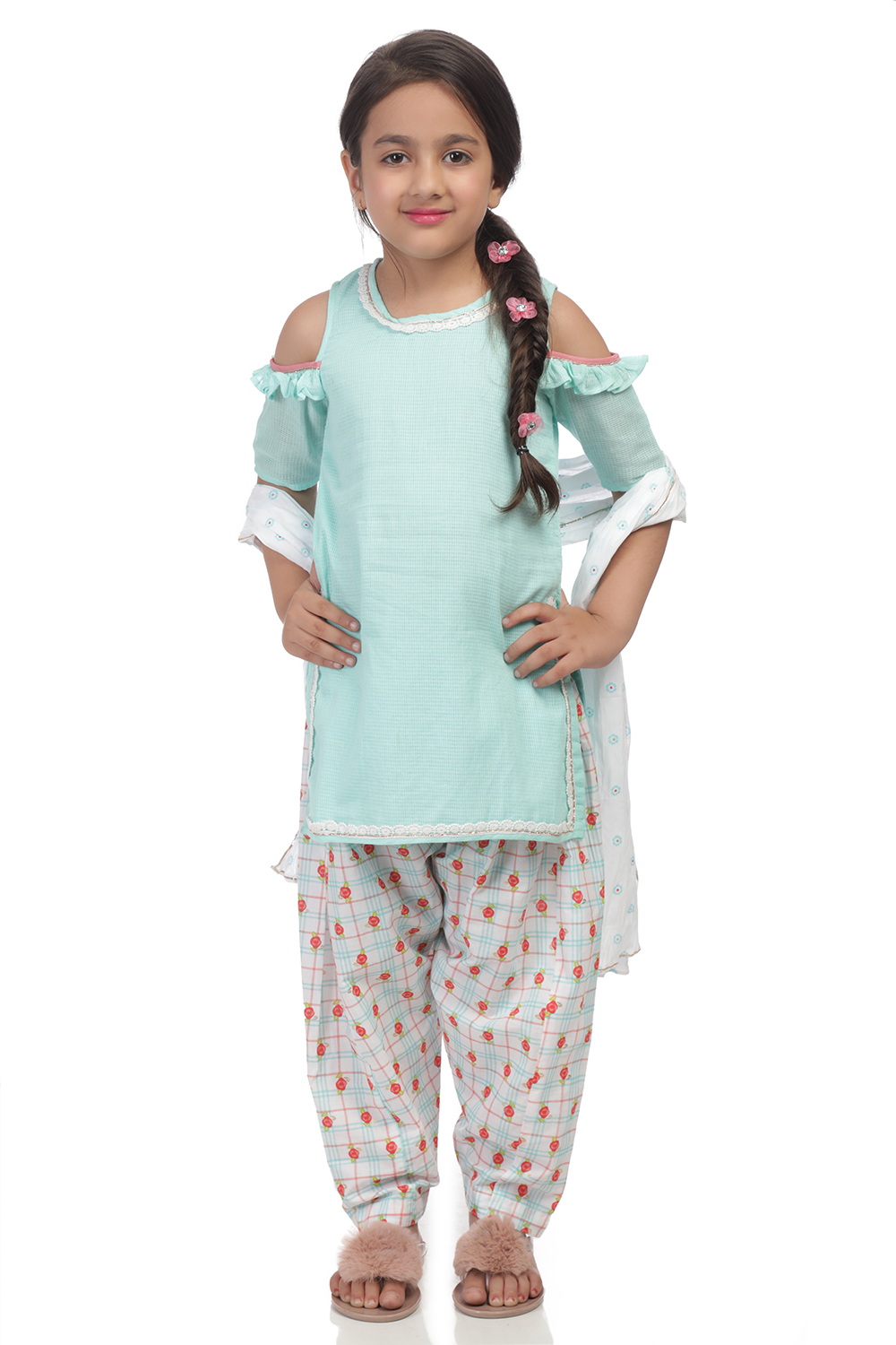 Turquoise Straight Cotton Kurta Salwar Suit Set image number 0