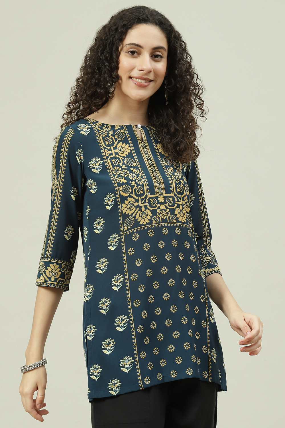 Bottle Green Art Silk Straight Printed Short Kurti image number 4