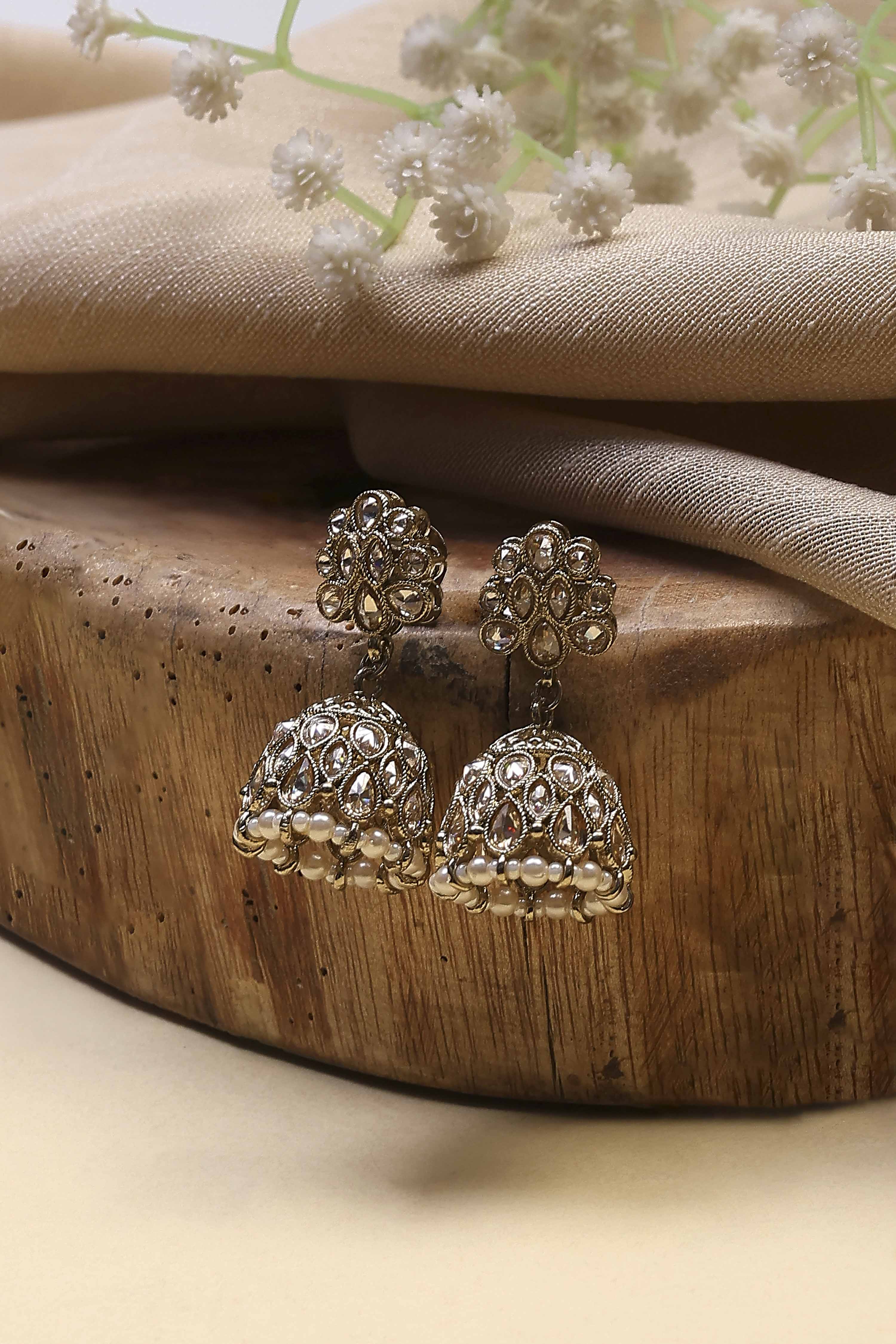 White Pearl Embellished Earrings image number 0