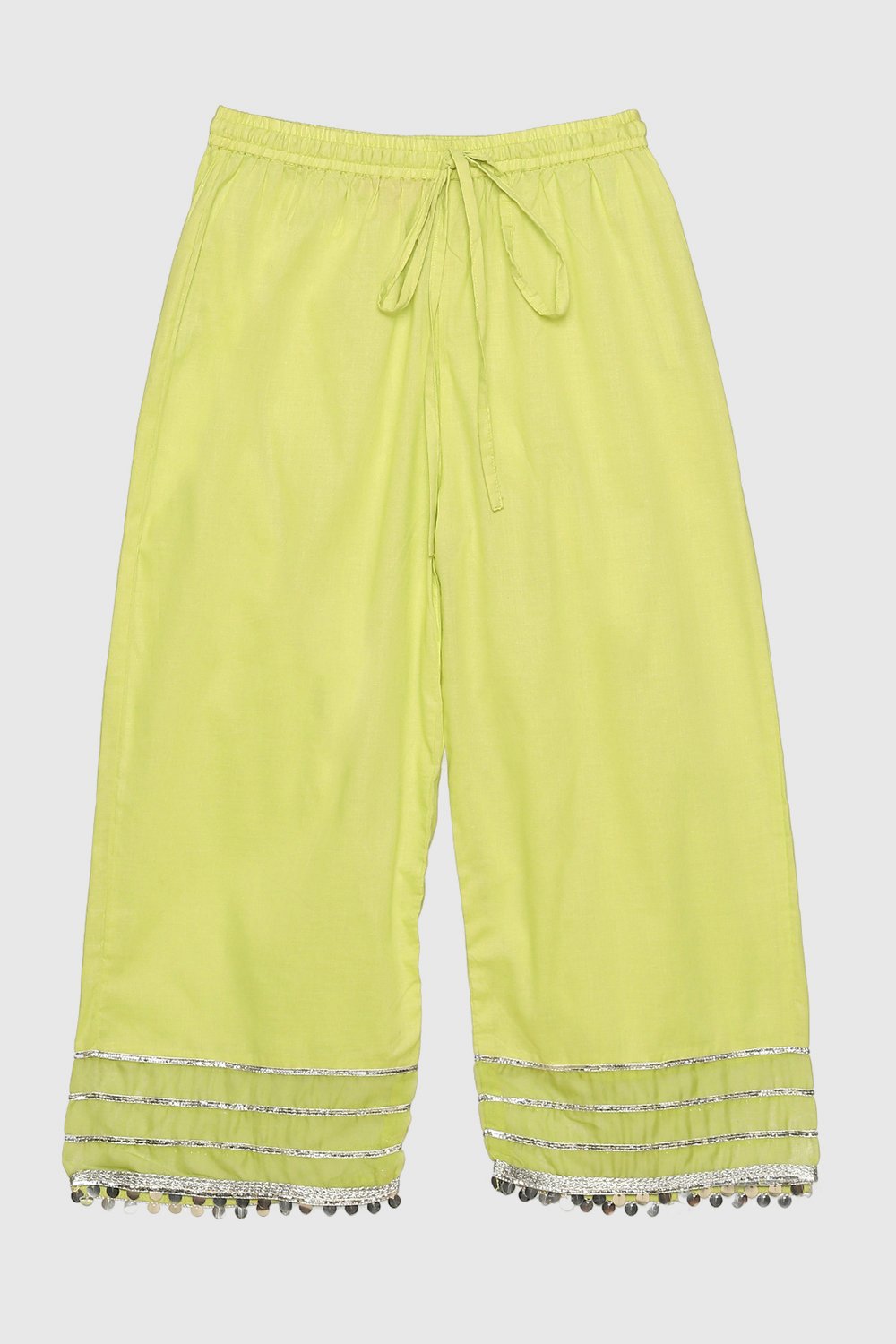 Lime Green Cotton Tiered Kurta Straight Palazzo Suit Set image number 2
