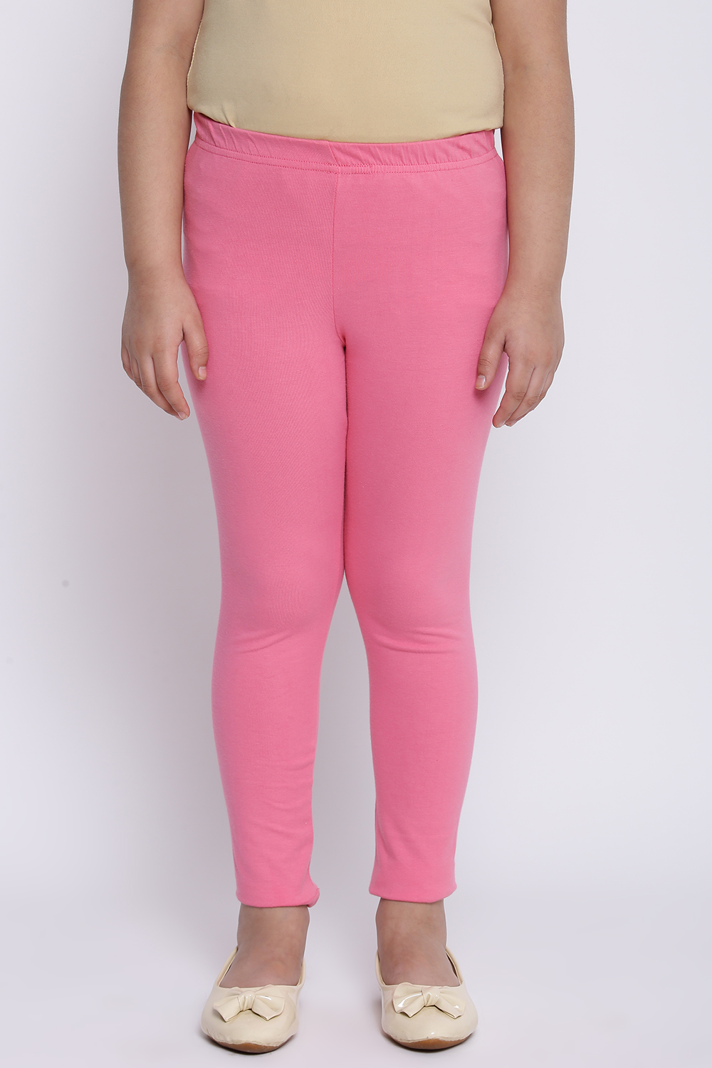 Bubblegum Pink Cotton Lycra Solid Leggings image number 3