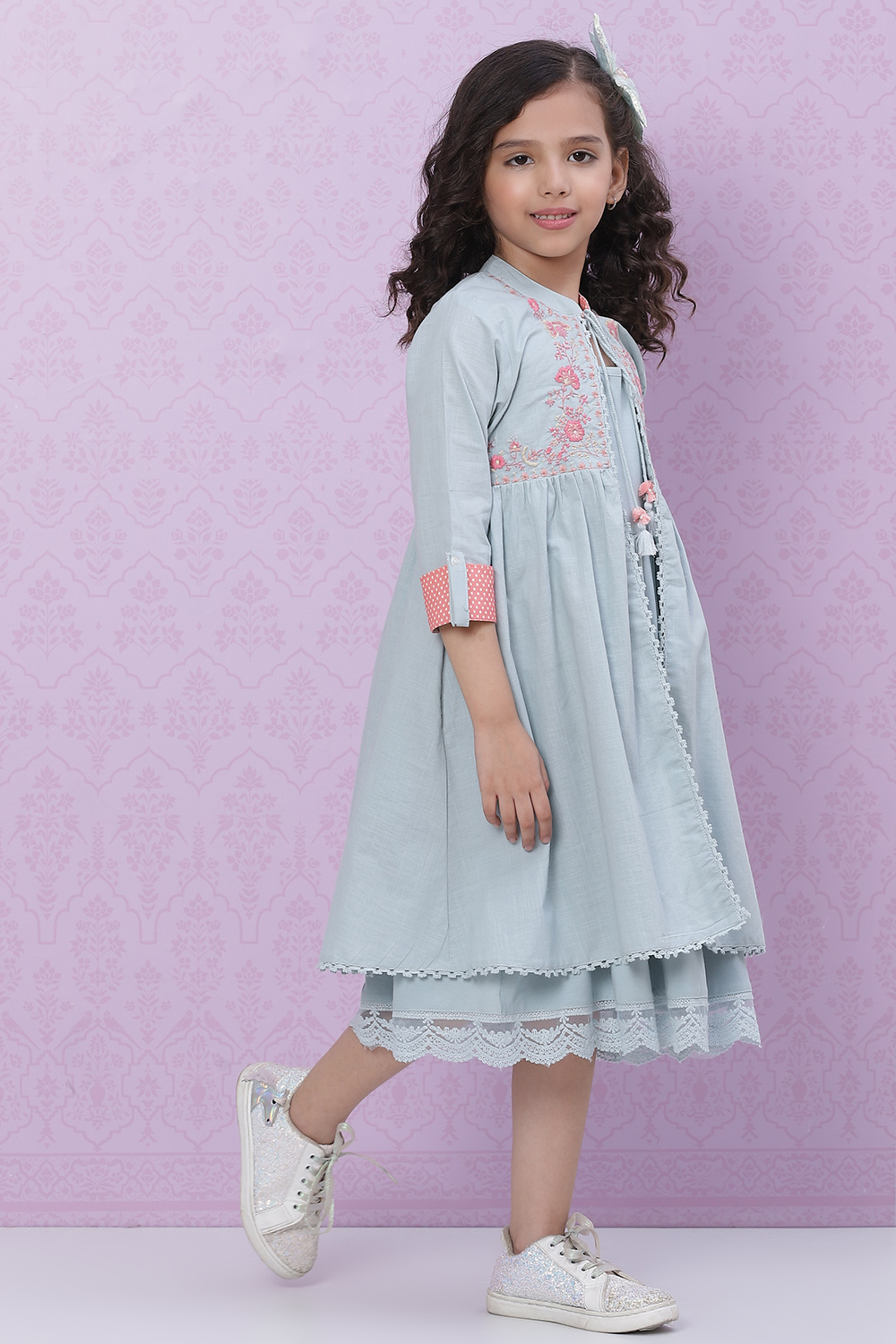 Powder Blue Flared Viscose And Spandex Dress image number 2