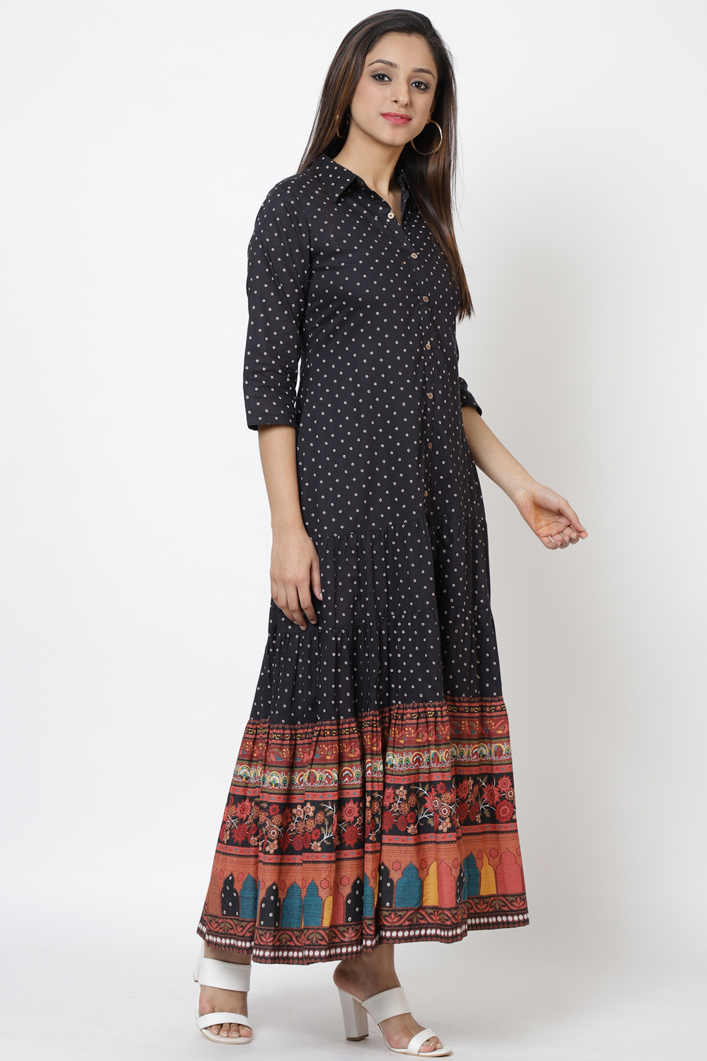 Black Cotton Tiered Dress image number 4