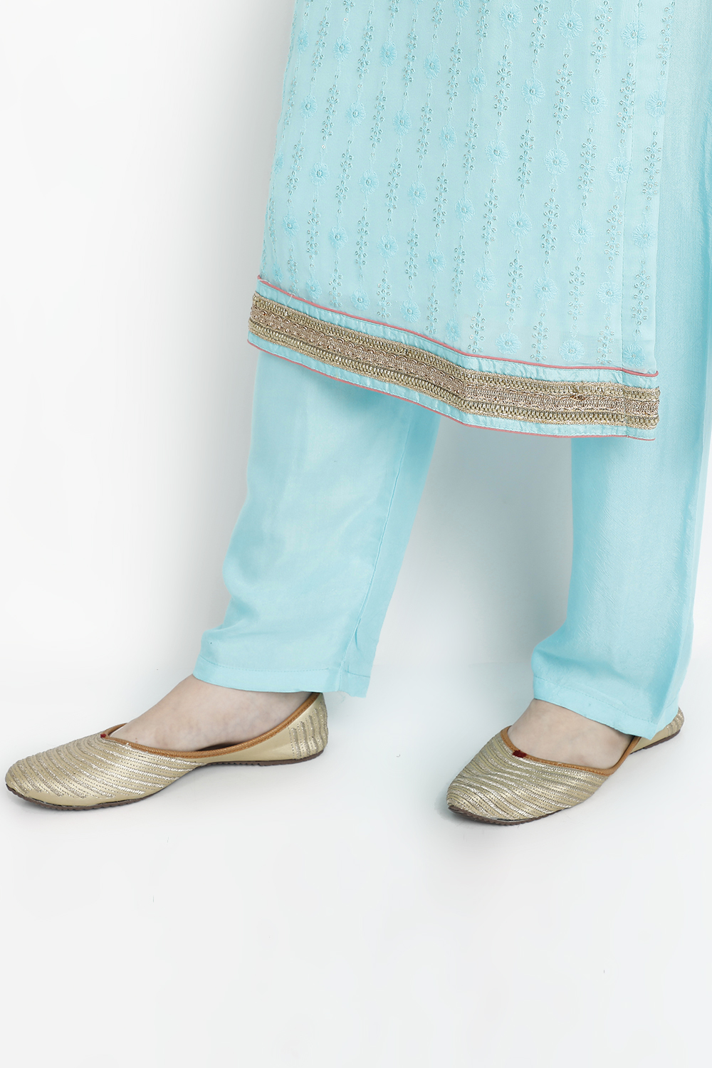Turquoise Georgette Easy Stitch Suit Set image number 4